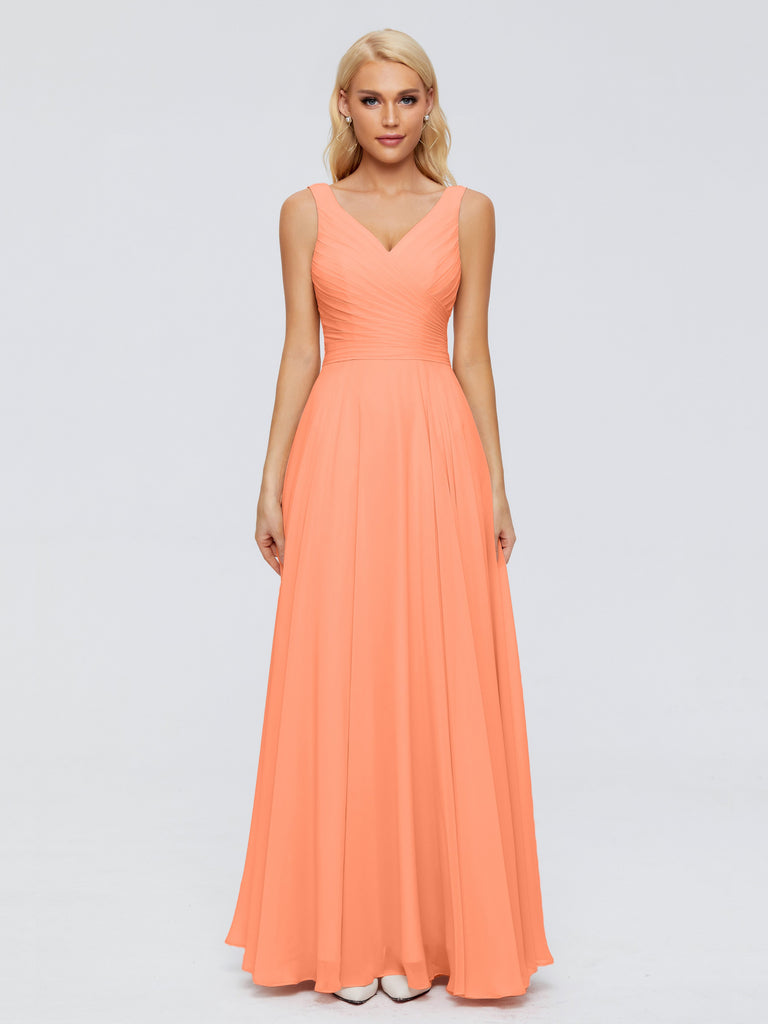 Ryleigh V-Ausschnitt Lange Chiffon Brautjungfernkleider