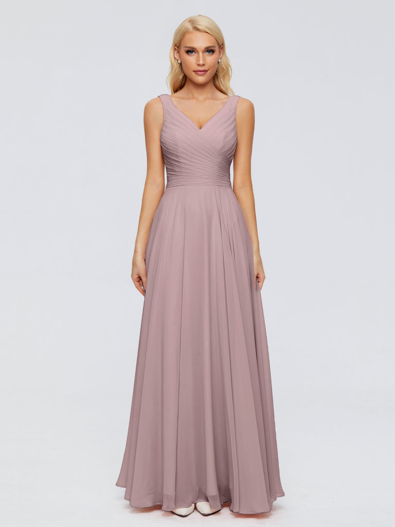 Ryleigh V-Ausschnitt Lange Chiffon Brautjungfernkleider