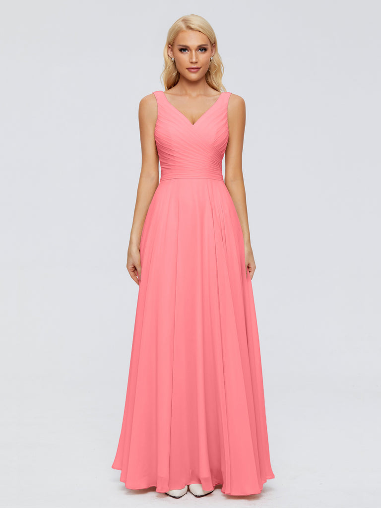 Ryleigh V-Ausschnitt Lange Chiffon Brautjungfernkleider