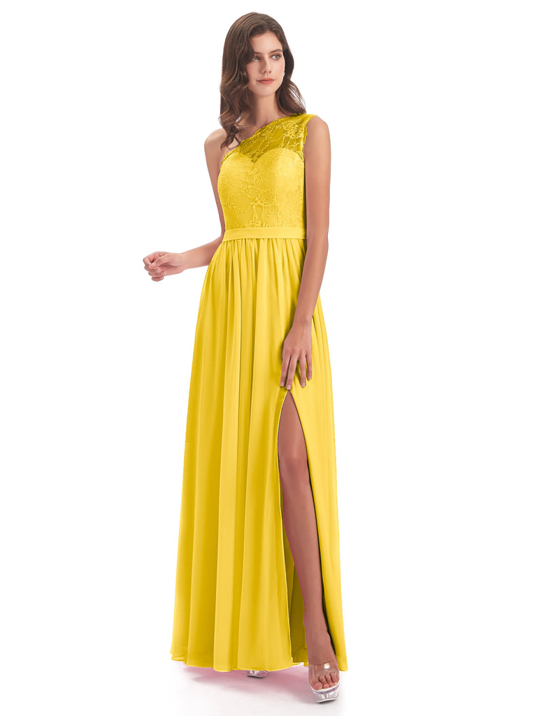 Scarlett A-Linie Bodenlange Einschulterige Chiffon/Spitze Lange Brautjungfernkleider