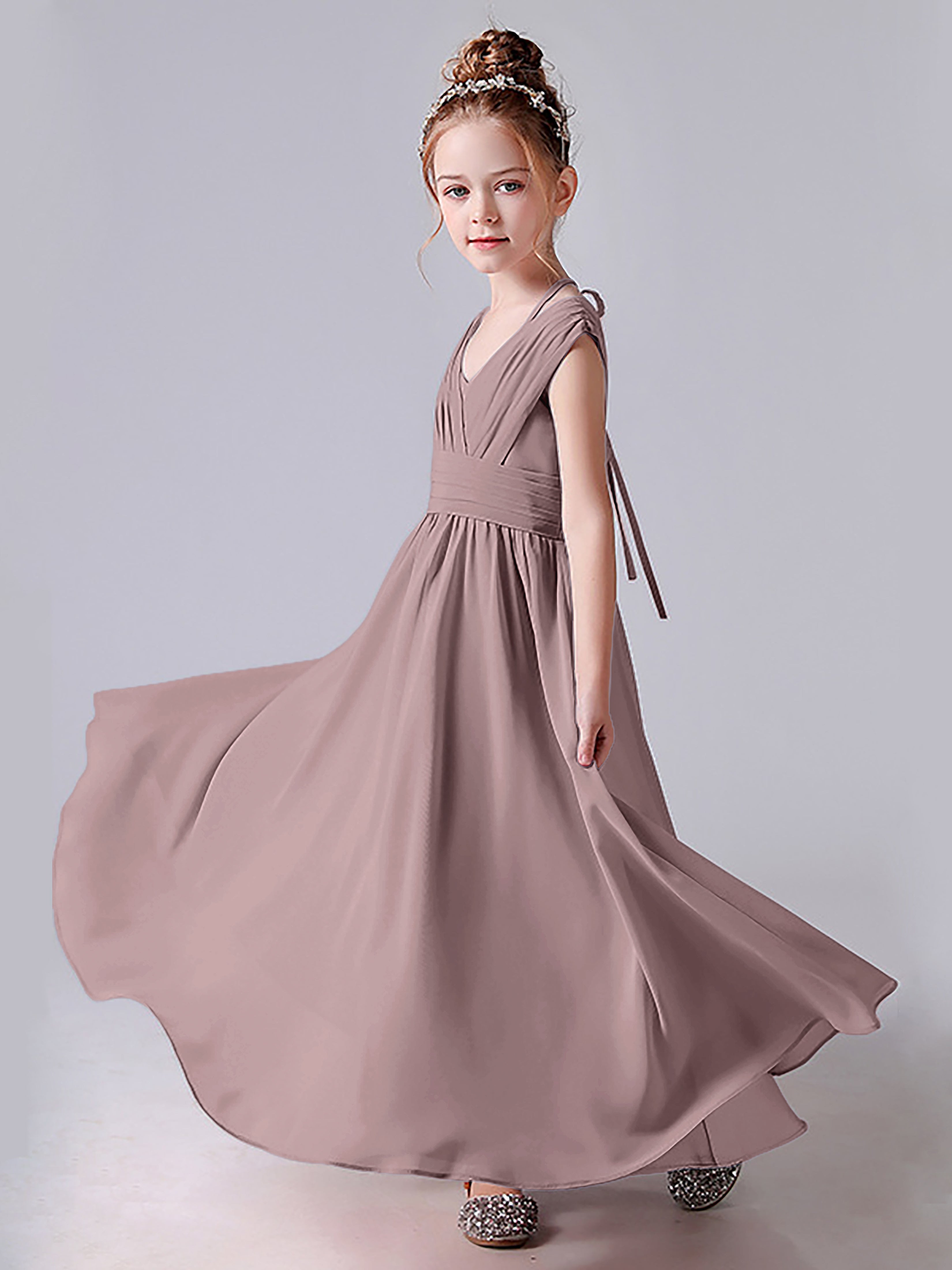 Neckholder Kleid für junge Brautjungfern mit V-Rücken