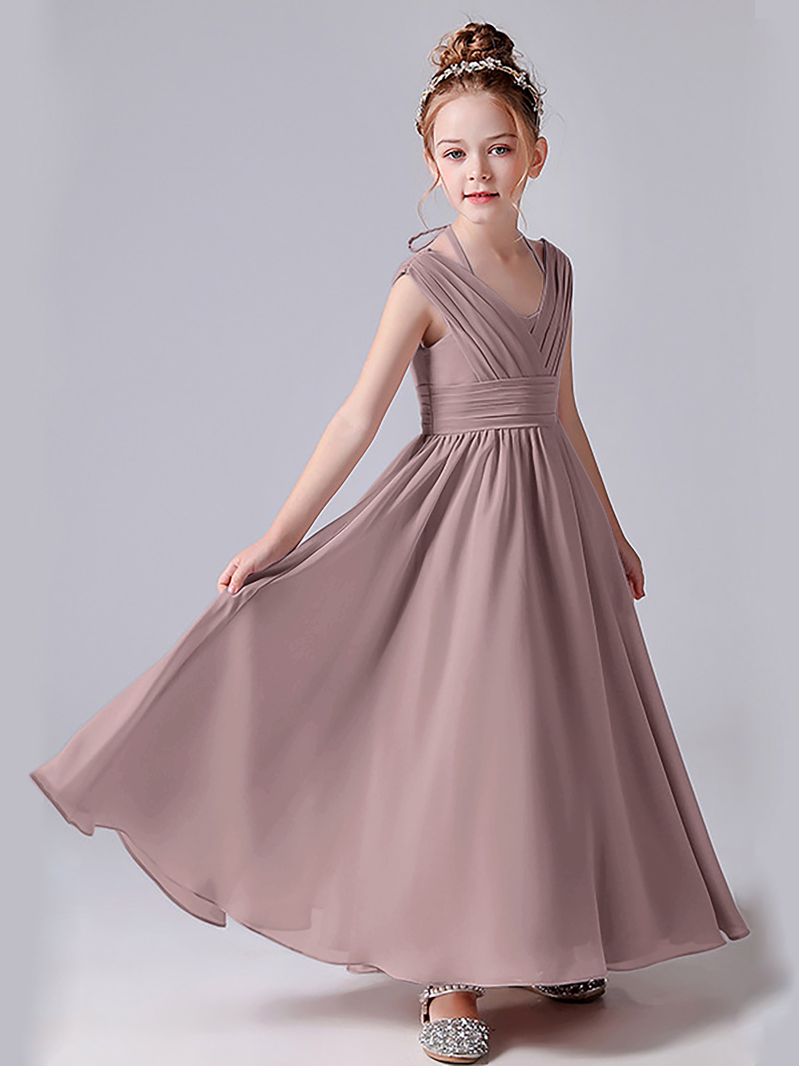 Neckholder Kleid für junge Brautjungfern mit V-Rücken