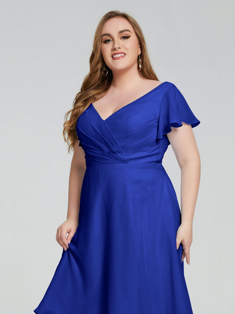 Alina Kurze Ärmel Chiffon Brautjungfernkleider in Übergröße