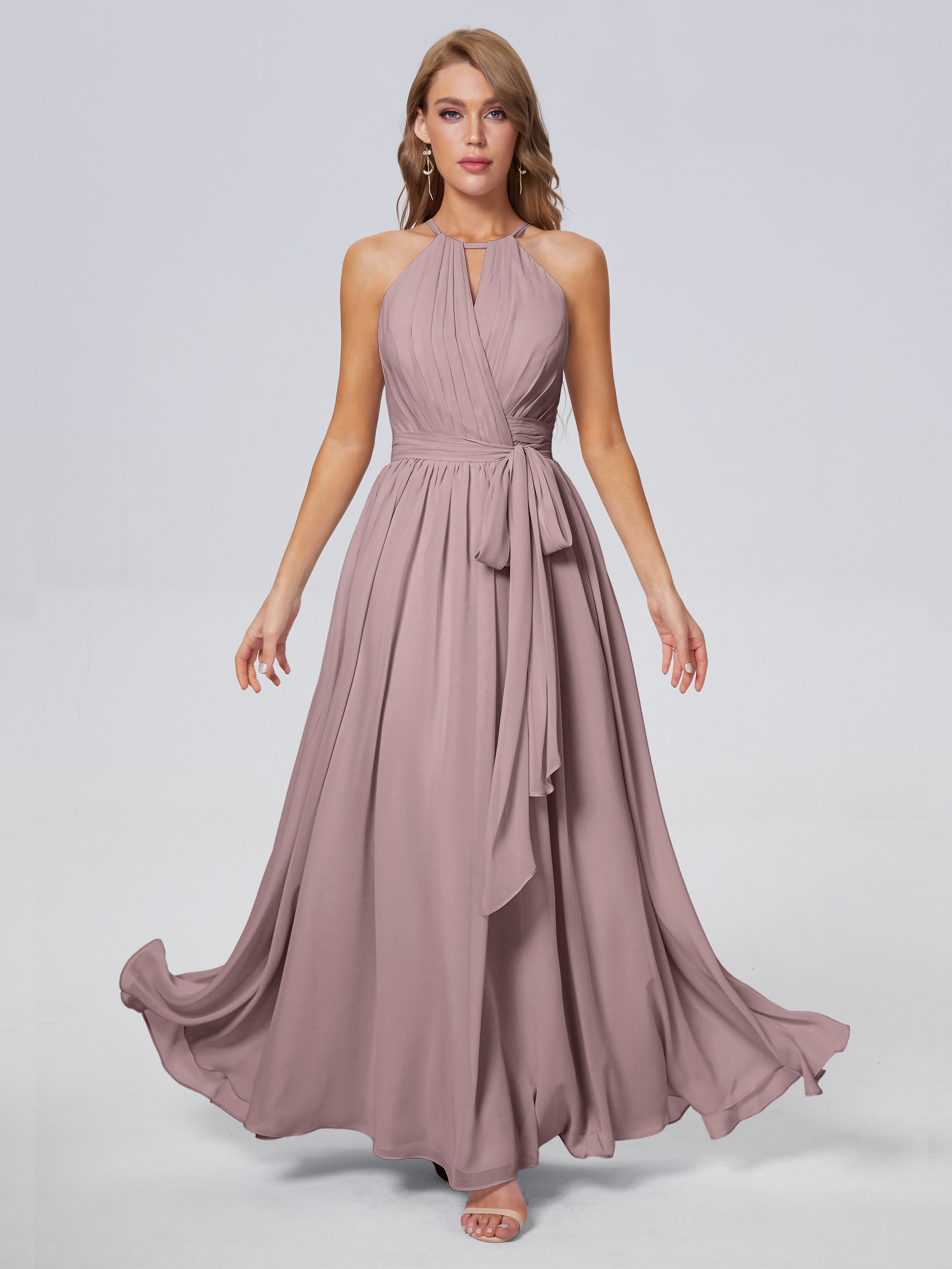 Amy Brilliant Neckholder-Chiffon-Brautjungfernkleider
