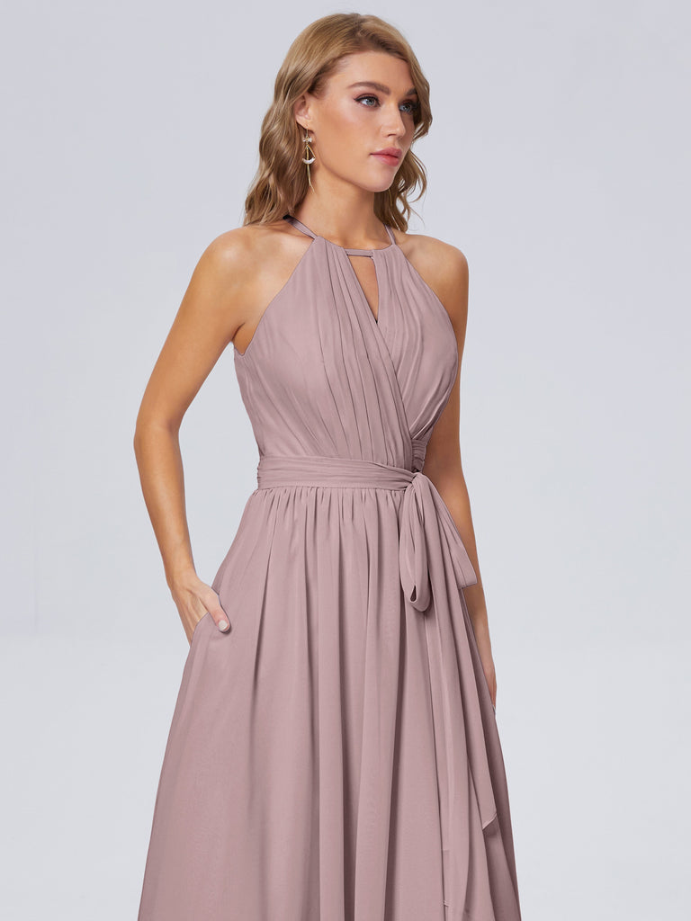 Amy Brilliant Neckholder-Chiffon-Brautjungfernkleider