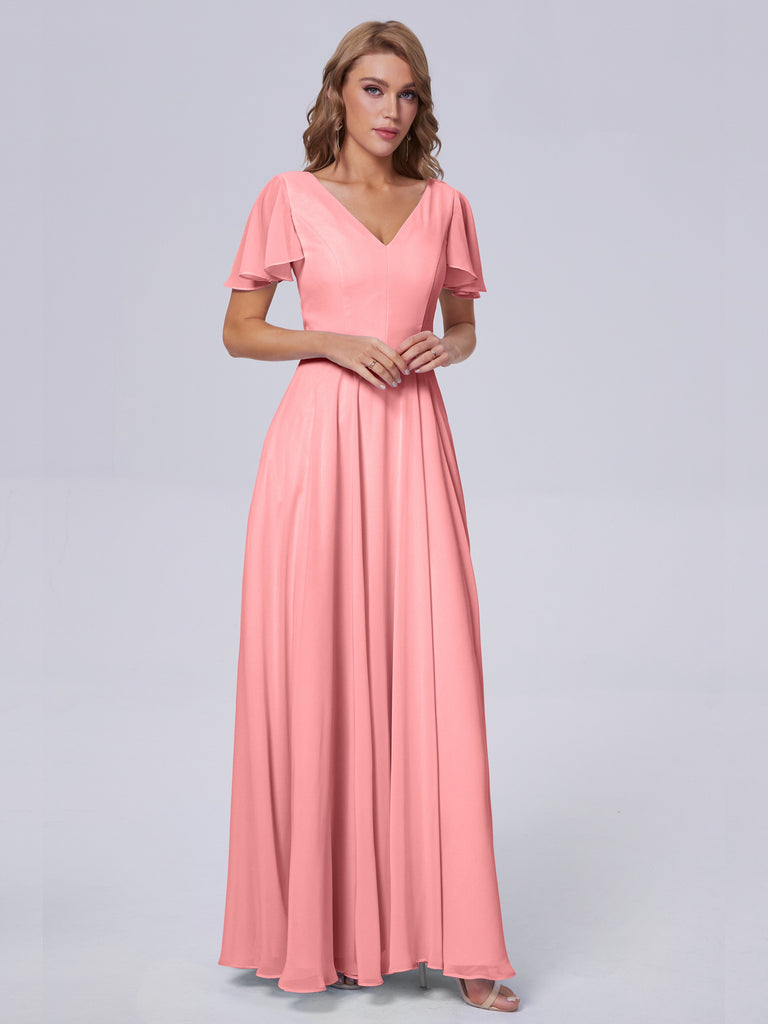 Anastasia Kurze Ärmel Chiffon Brautjungfernkleider