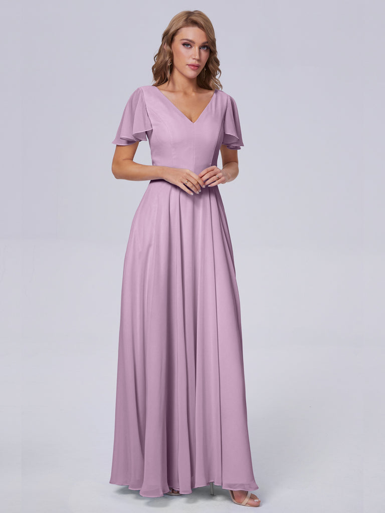 Anastasia Kurze Ärmel Chiffon Brautjungfernkleider