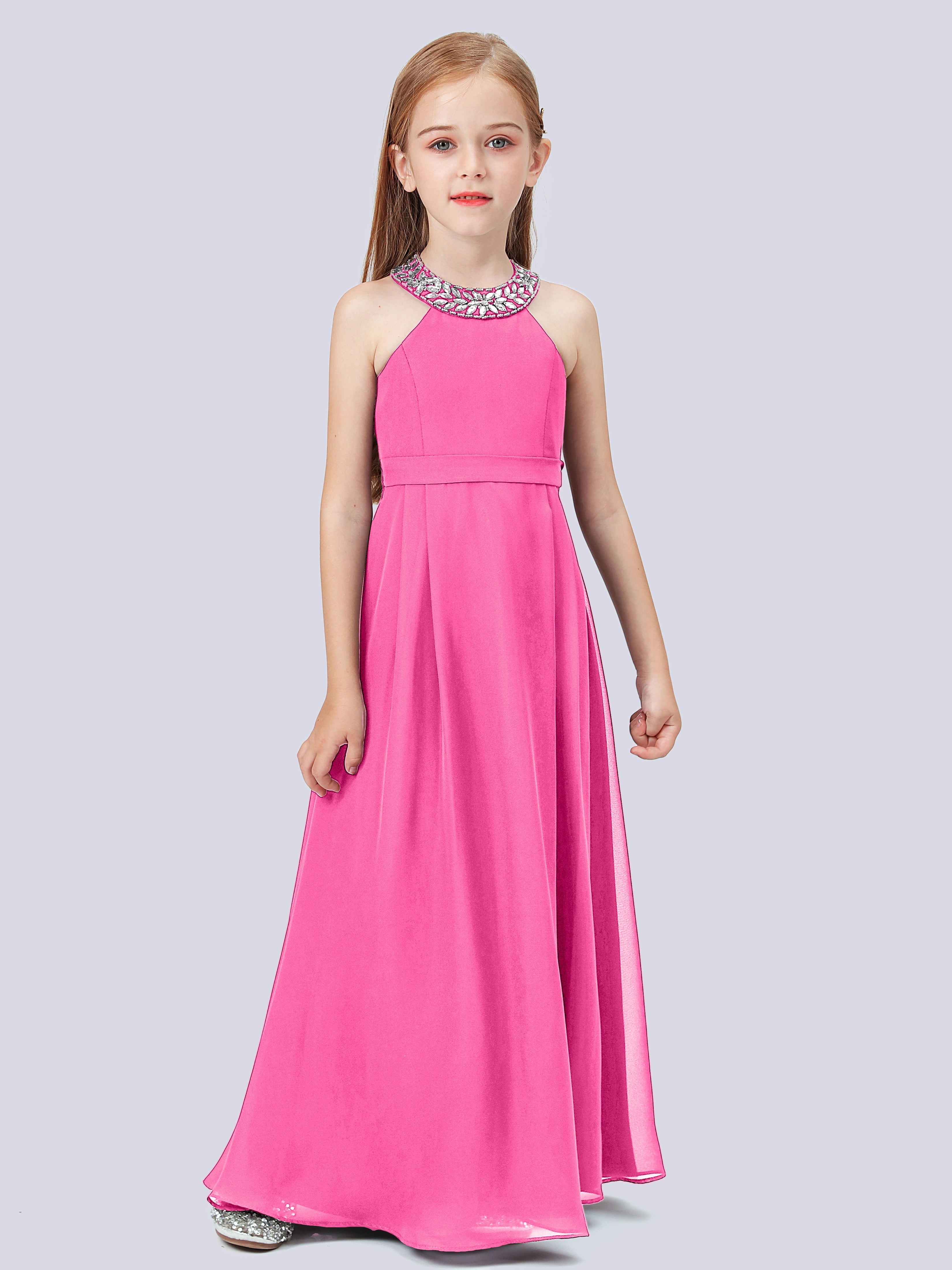 Chiffon Kleid für Junge Brautjungfern mit Perlenausschnitt