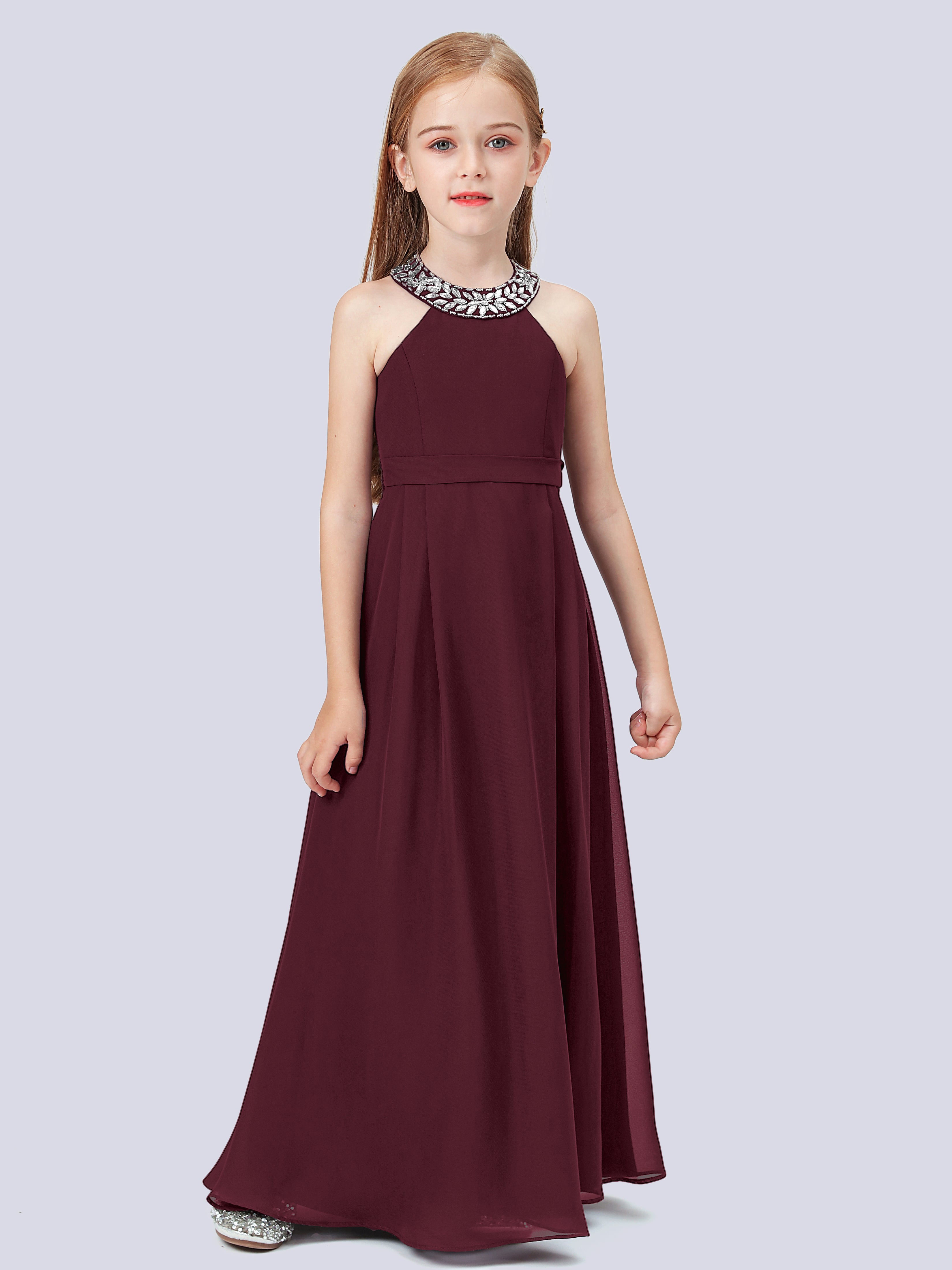 Chiffon Kleid für Junge Brautjungfern mit Perlenausschnitt