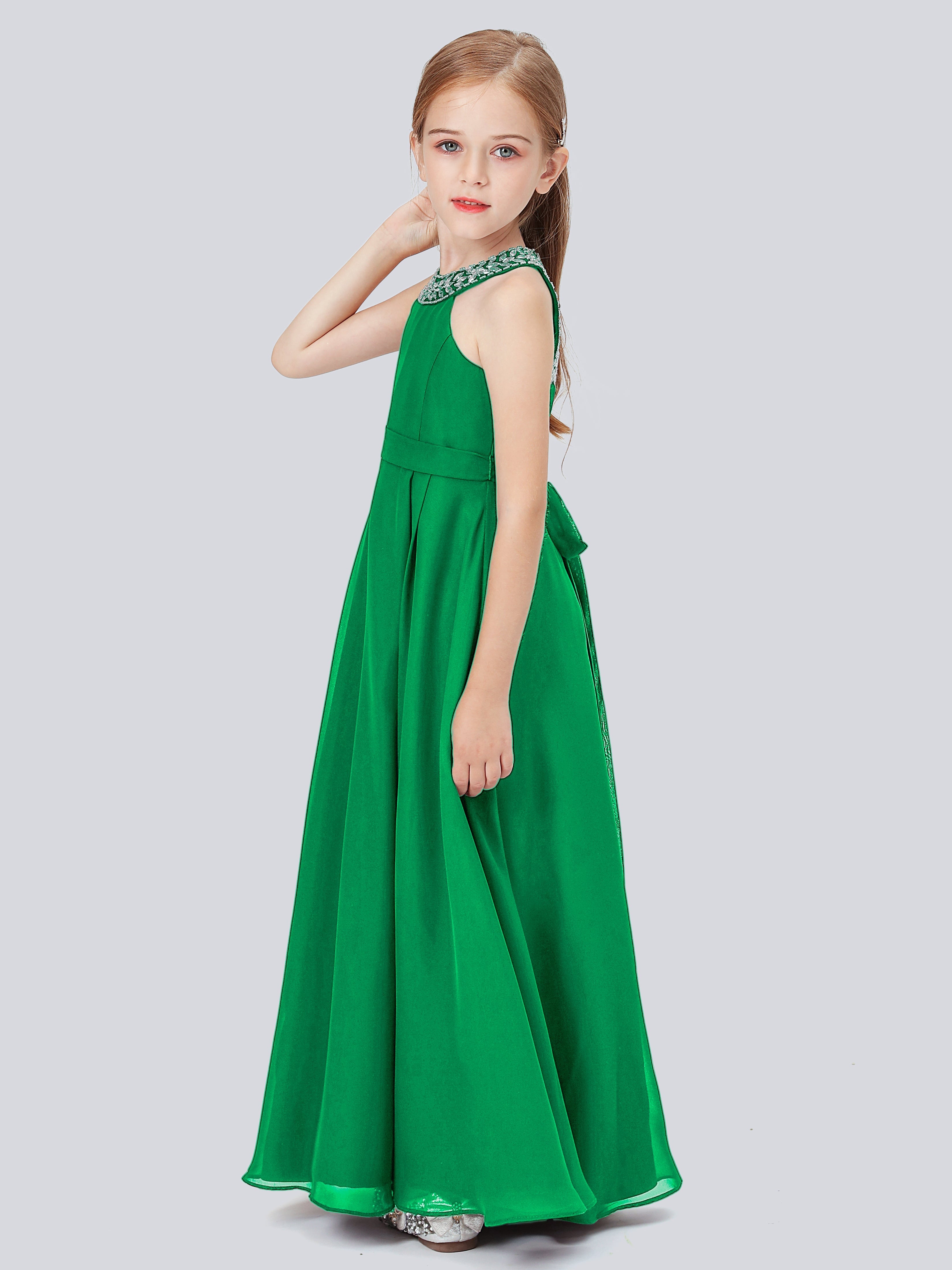 Chiffon Kleid für Junge Brautjungfern mit Perlenausschnitt