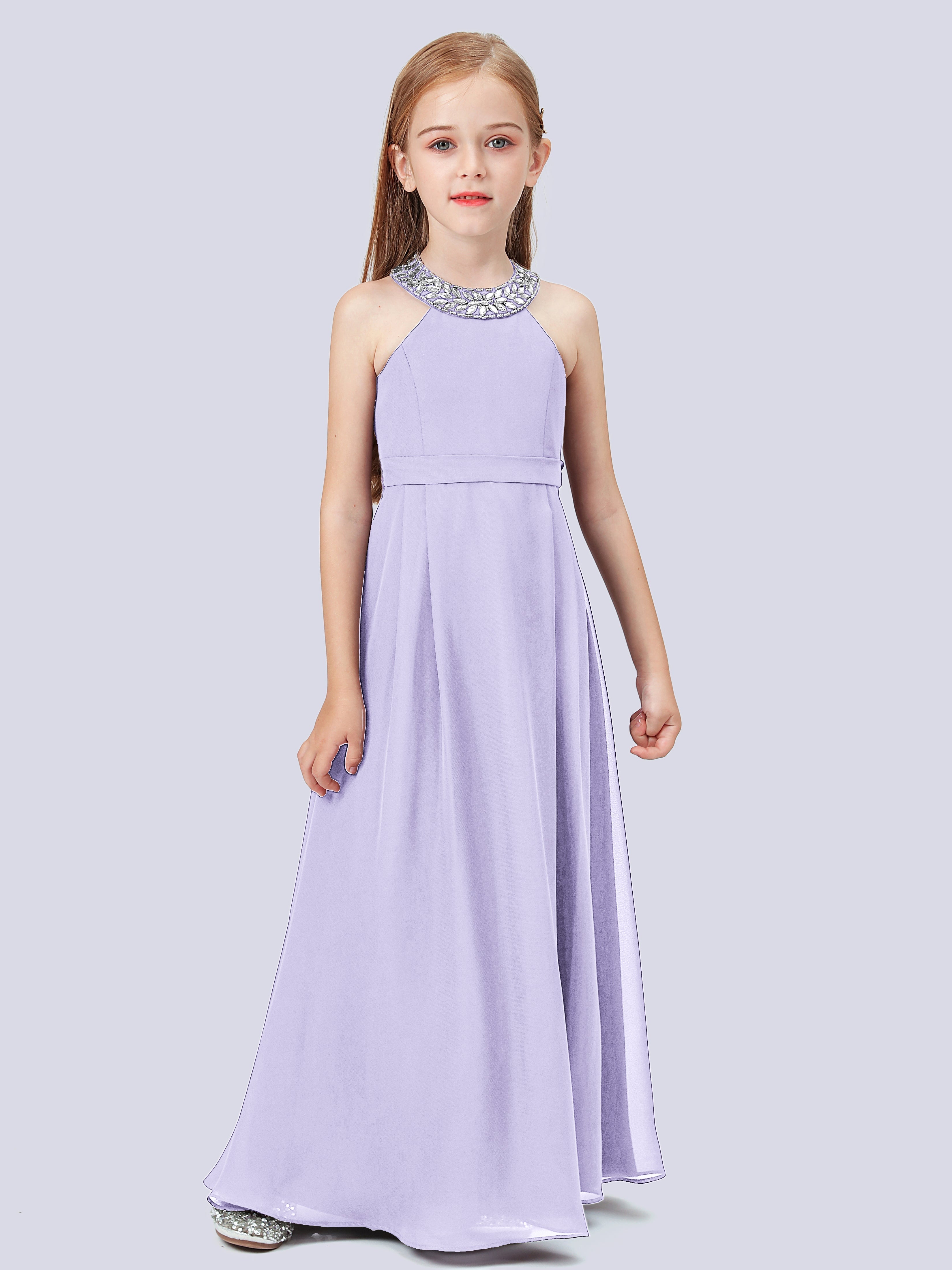 Chiffon Kleid für Junge Brautjungfern mit Perlenausschnitt