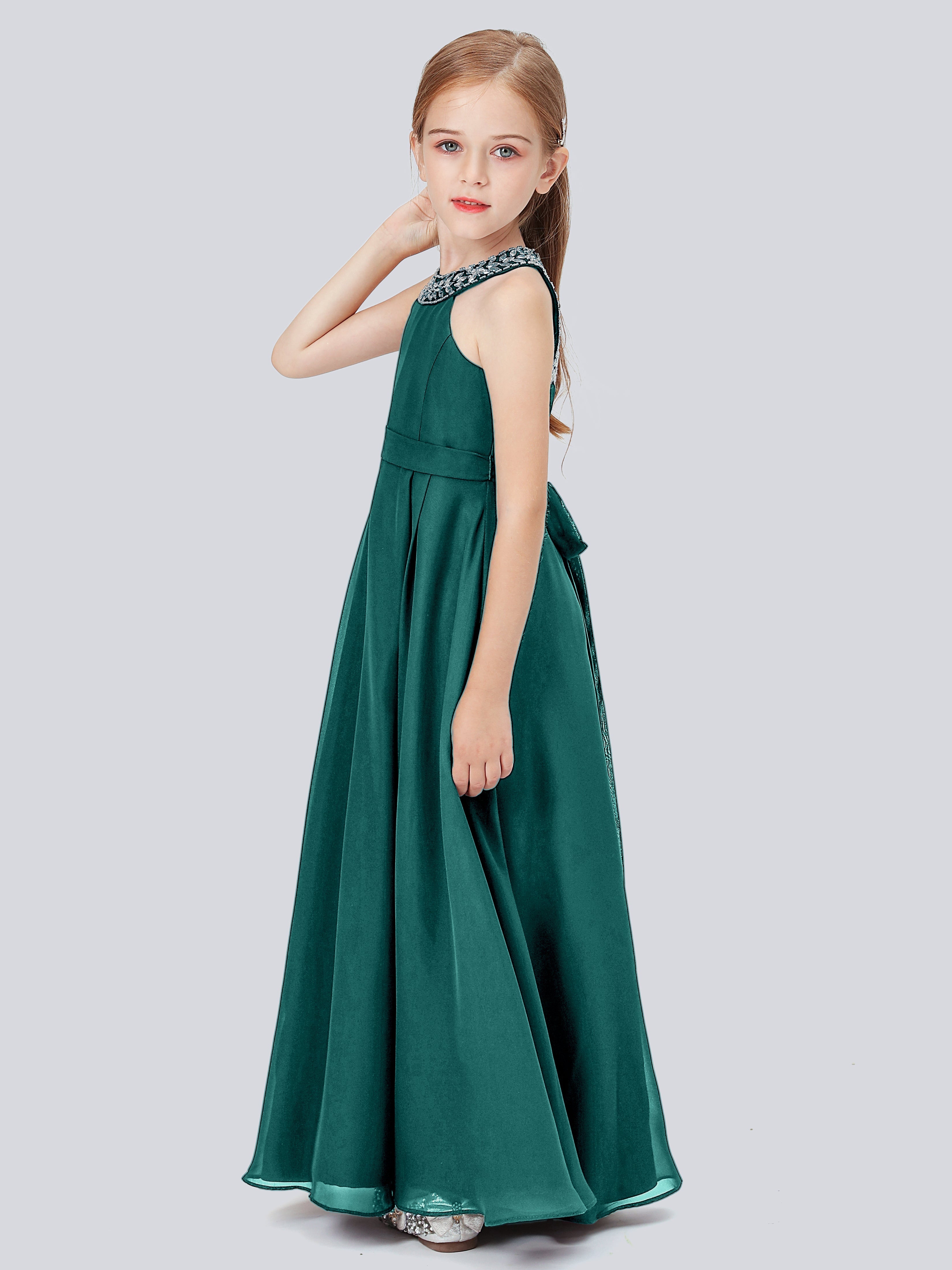 Chiffon Kleid für Junge Brautjungfern mit Perlenausschnitt