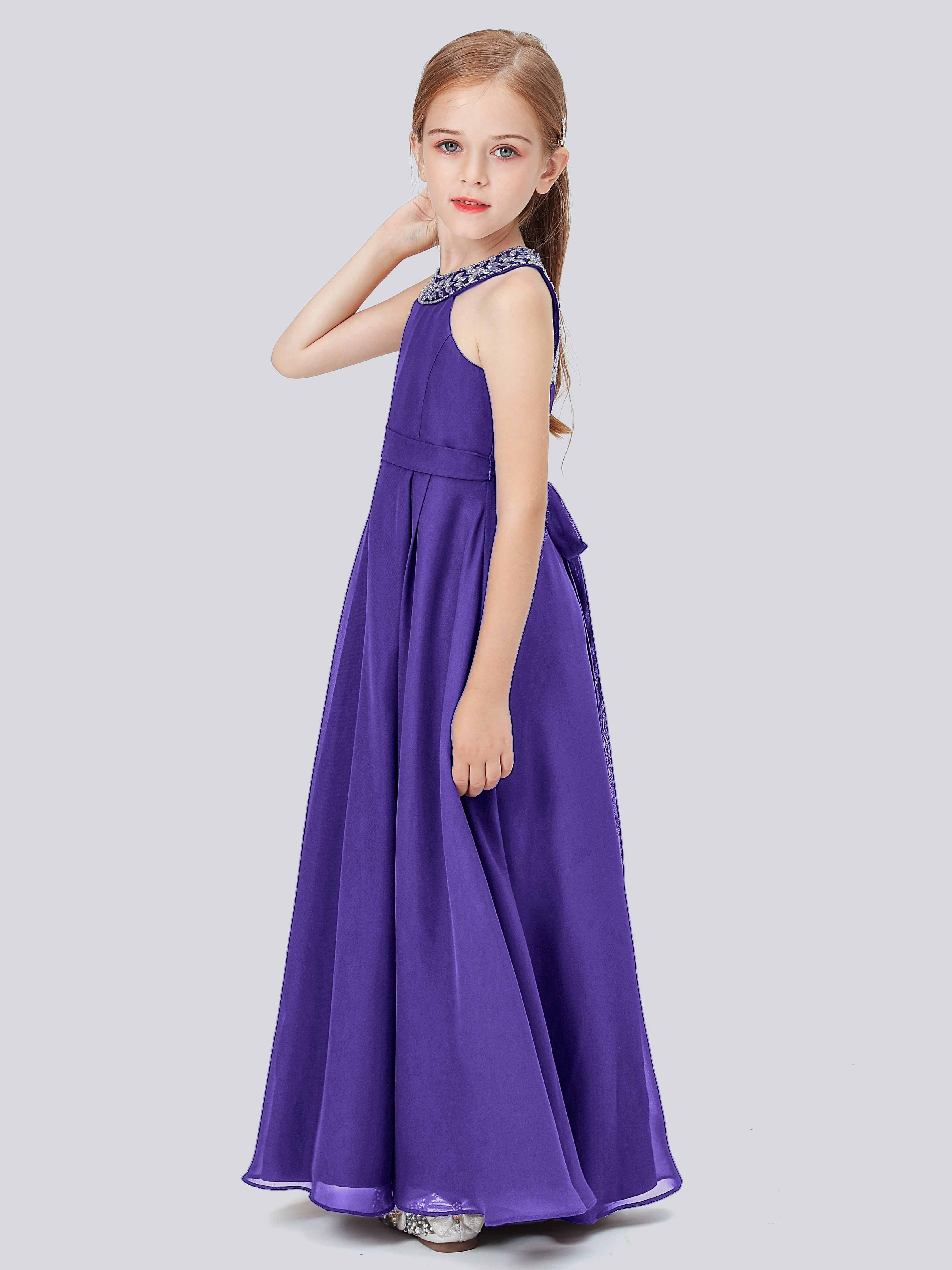 Chiffon Kleid für Junge Brautjungfern mit Perlenausschnitt