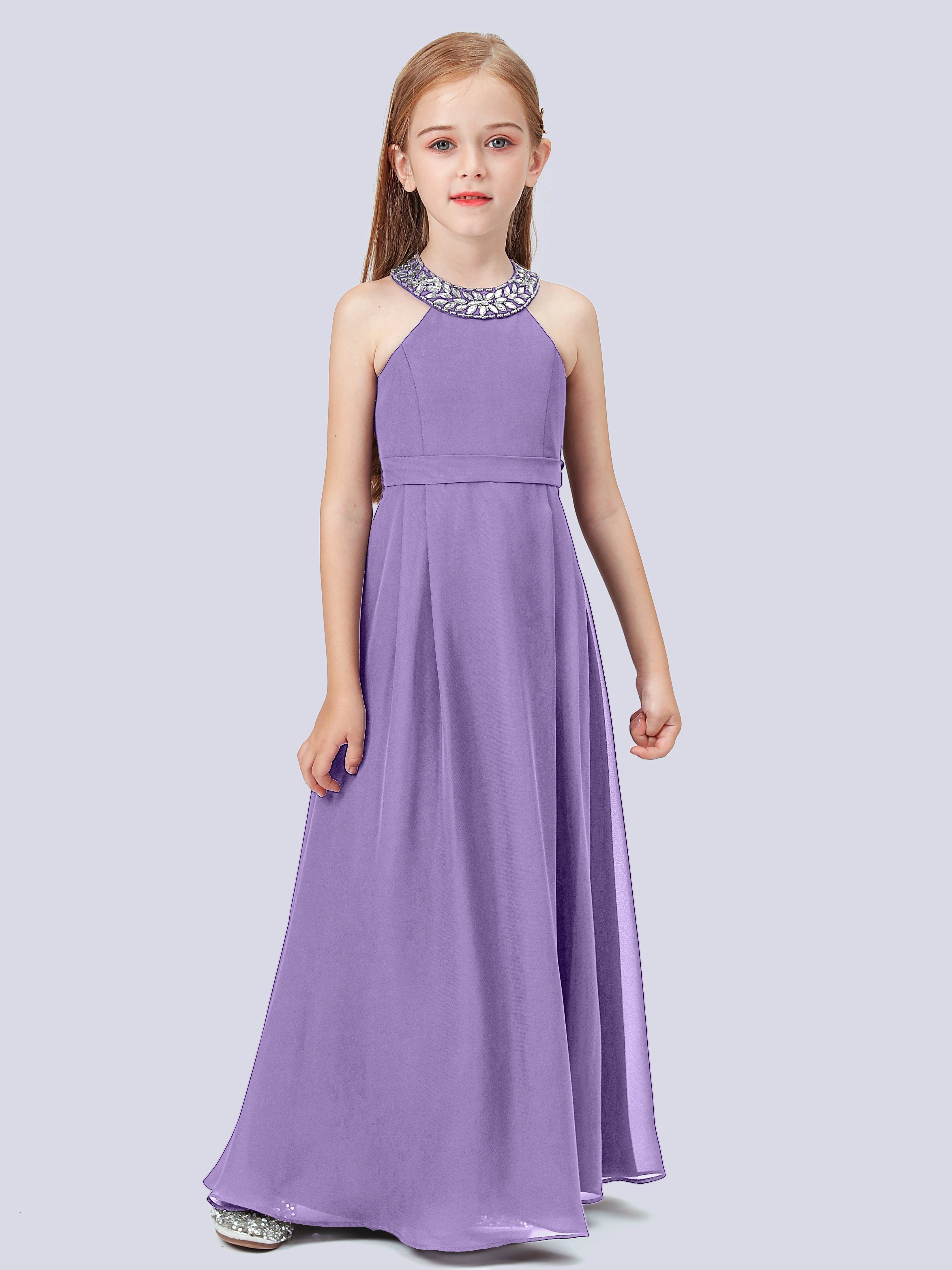 Chiffon Kleid für Junge Brautjungfern mit Perlenausschnitt