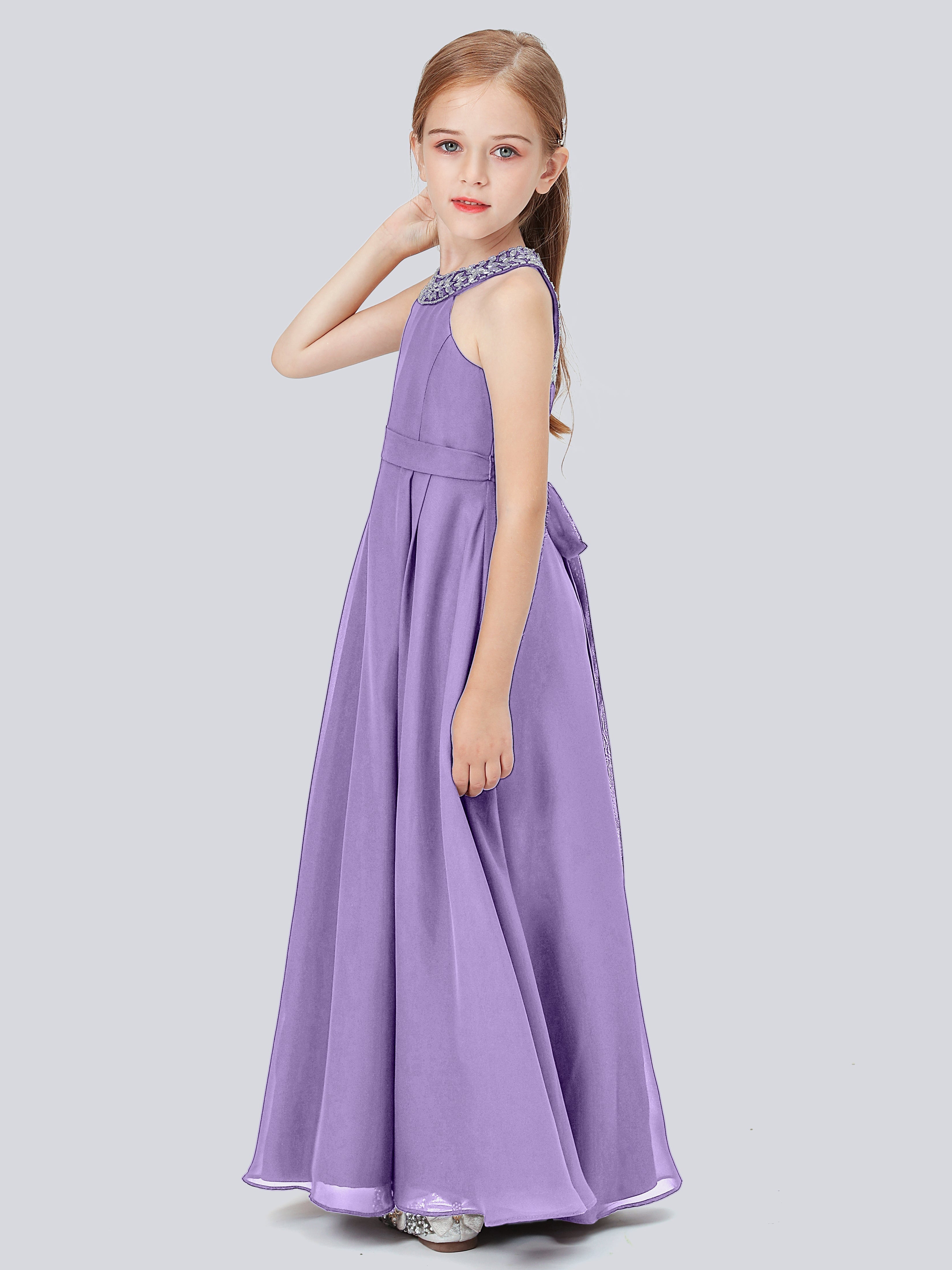 Chiffon Kleid für Junge Brautjungfern mit Perlenausschnitt