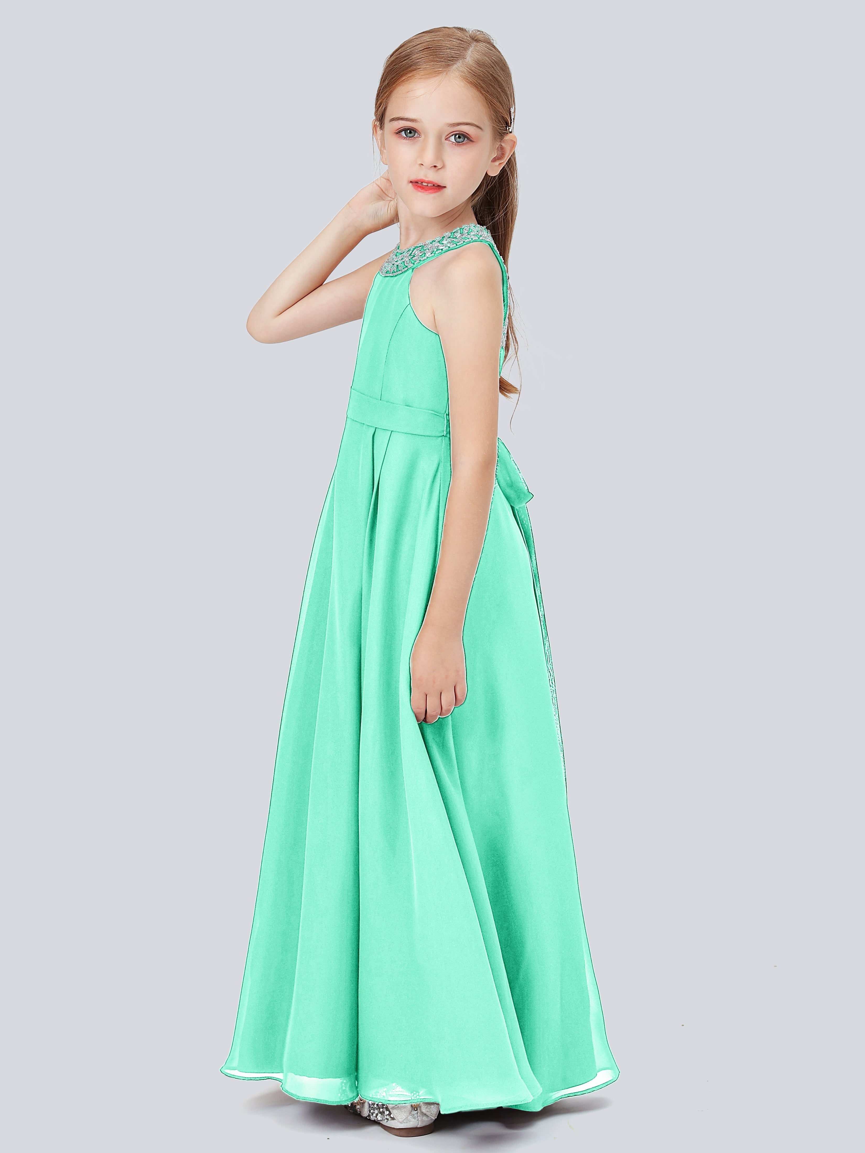 Chiffon Kleid für Junge Brautjungfern mit Perlenausschnitt