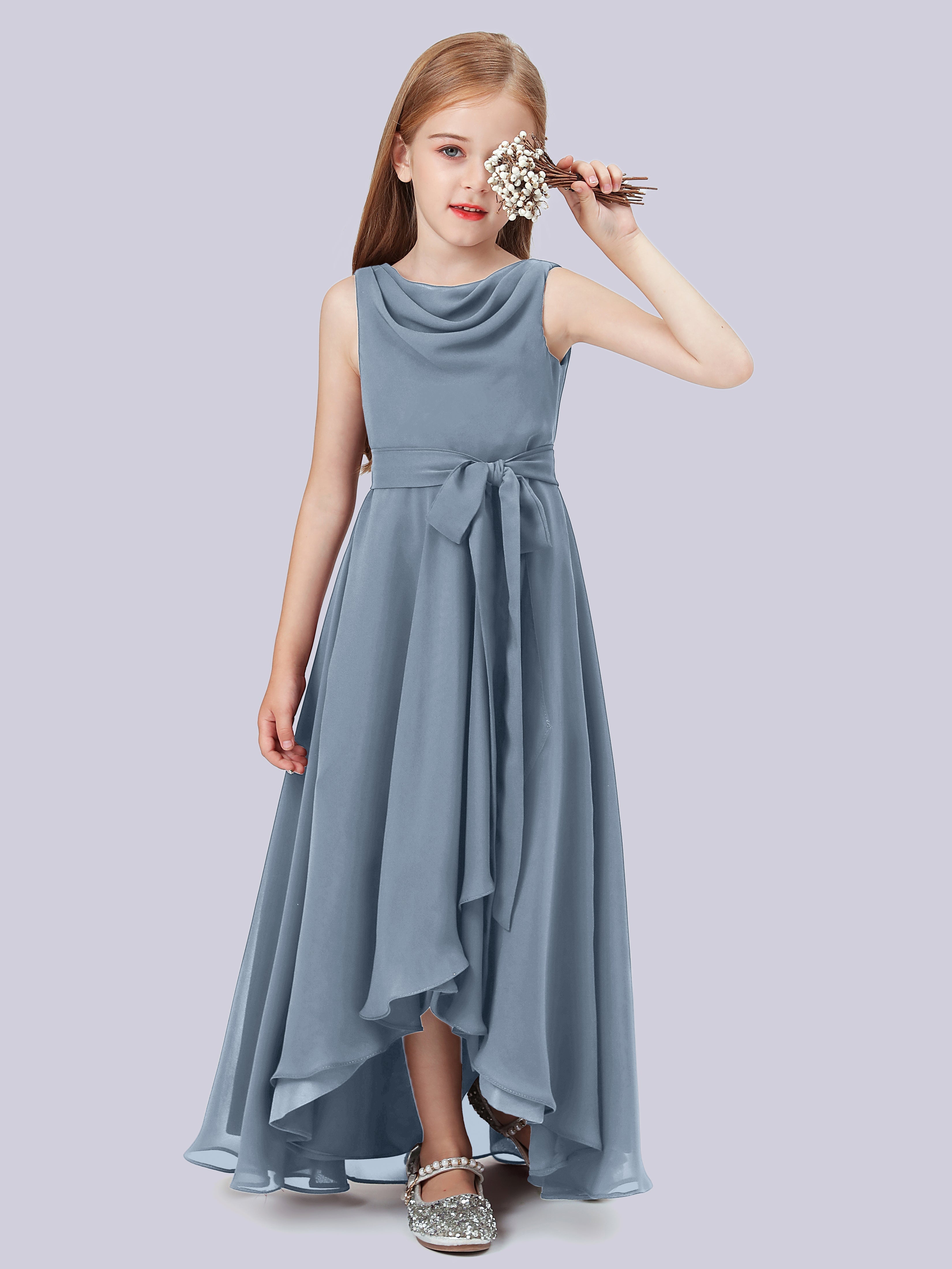 Wasserfall Ausschnitt Kleid für Junge Brautjungfern mit Cascade