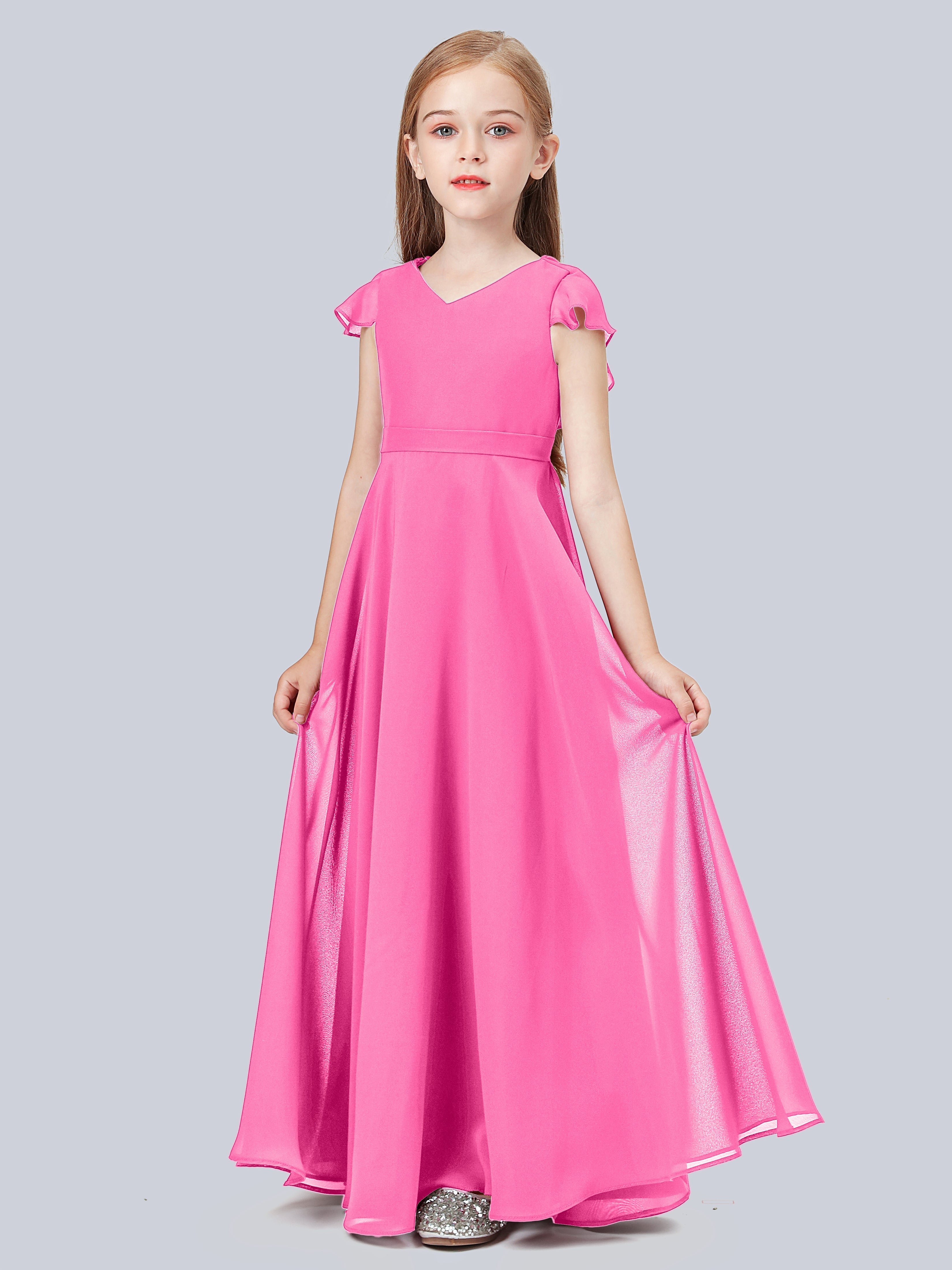 Volant Flügelärmel Chiffon Kleid für Junge Brautjungfern