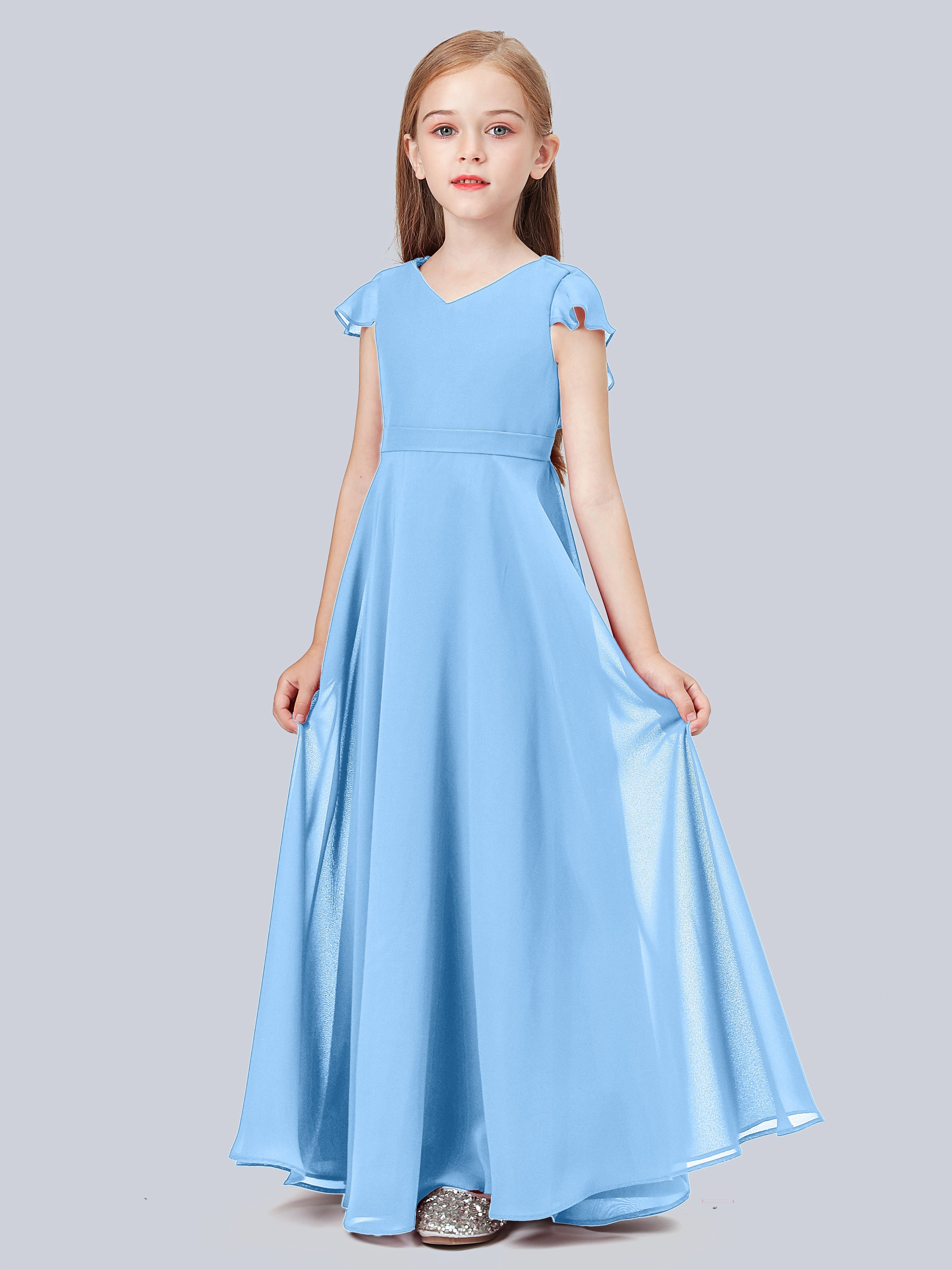 Volant Flügelärmel Chiffon Kleid für Junge Brautjungfern