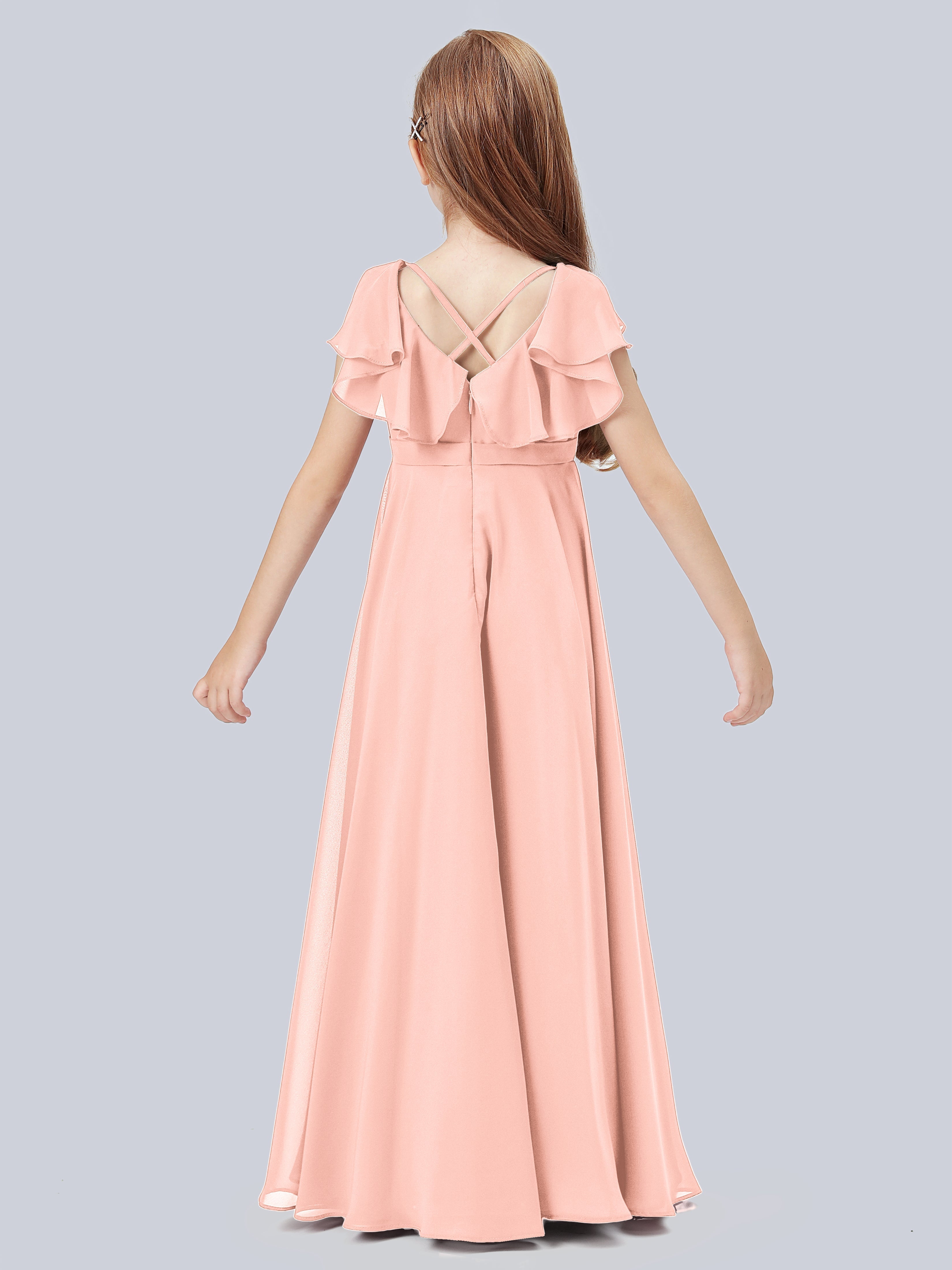 Volant Flügelärmel Chiffon Kleid für Junge Brautjungfern