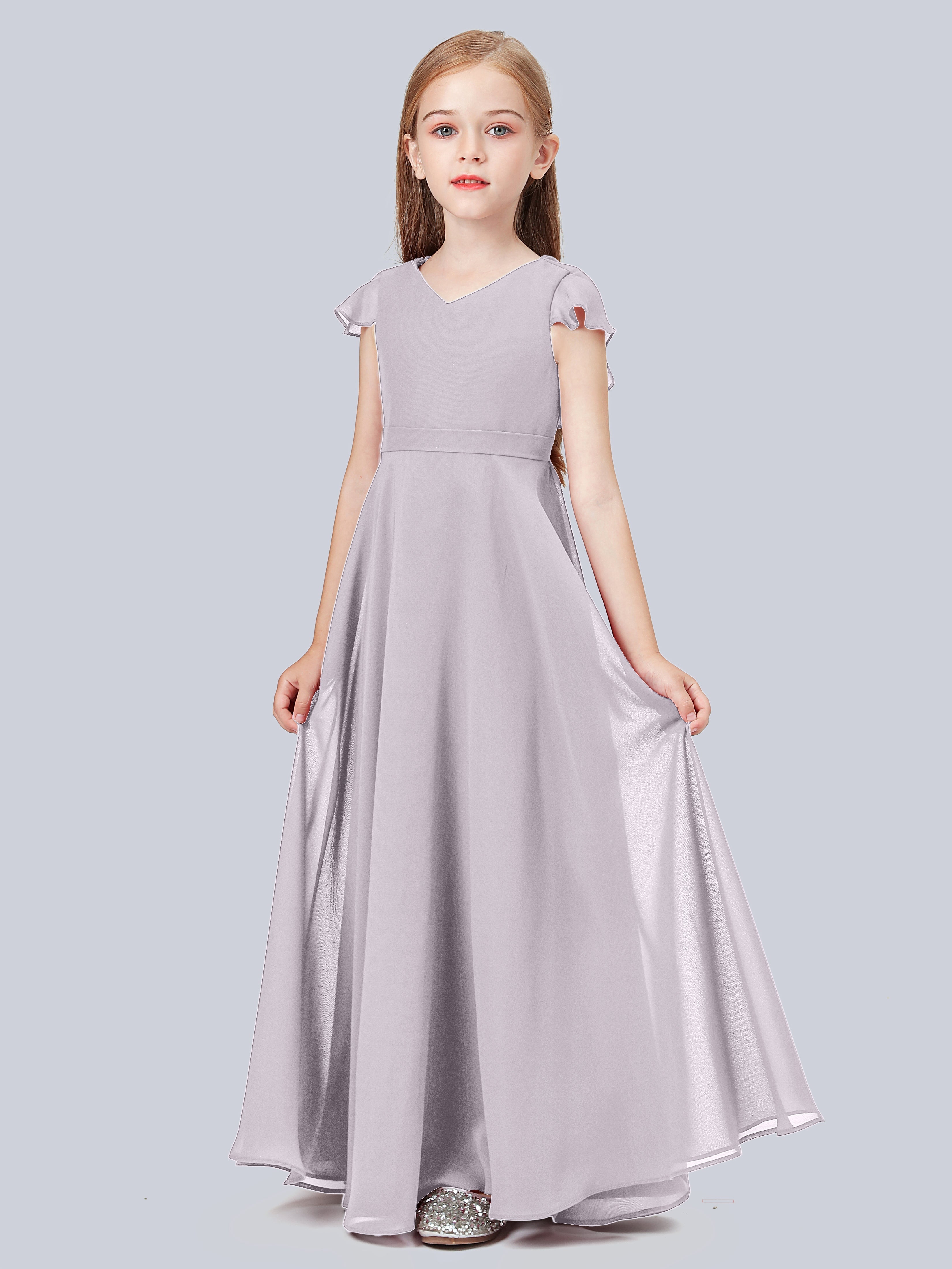 Volant Flügelärmel Chiffon Kleid für Junge Brautjungfern