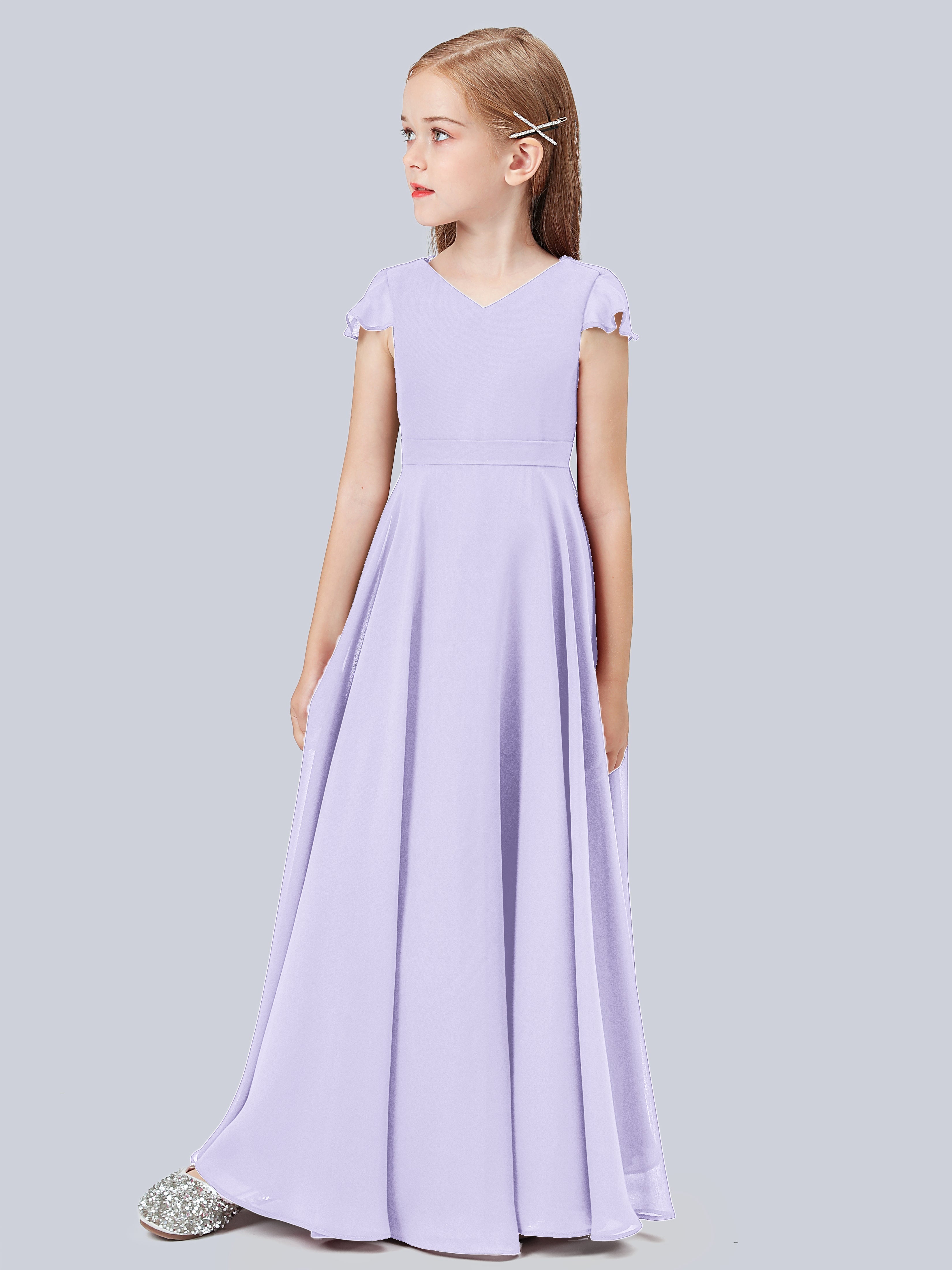 Volant Flügelärmel Chiffon Kleid für Junge Brautjungfern