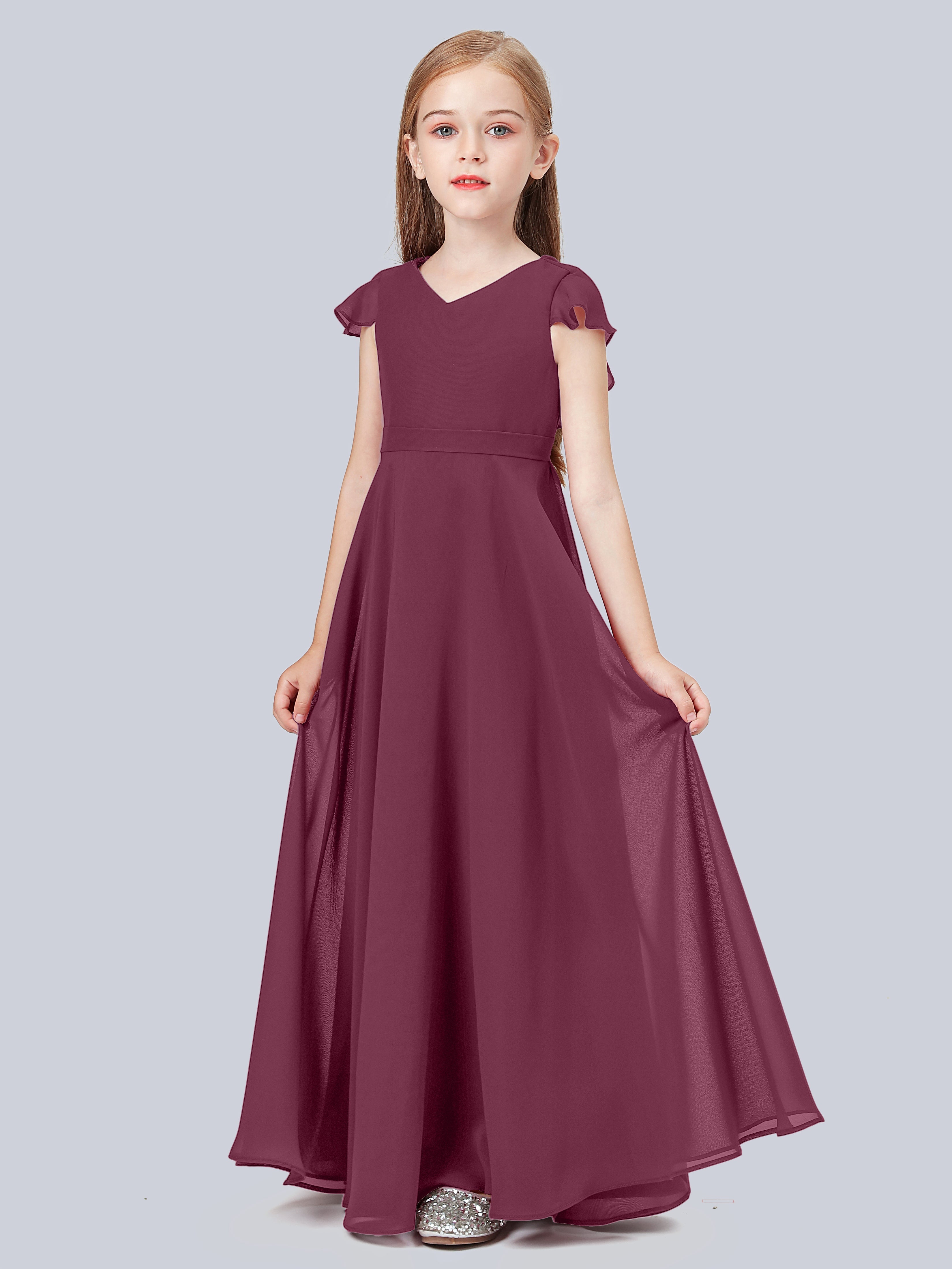 Volant Flügelärmel Chiffon Kleid für Junge Brautjungfern