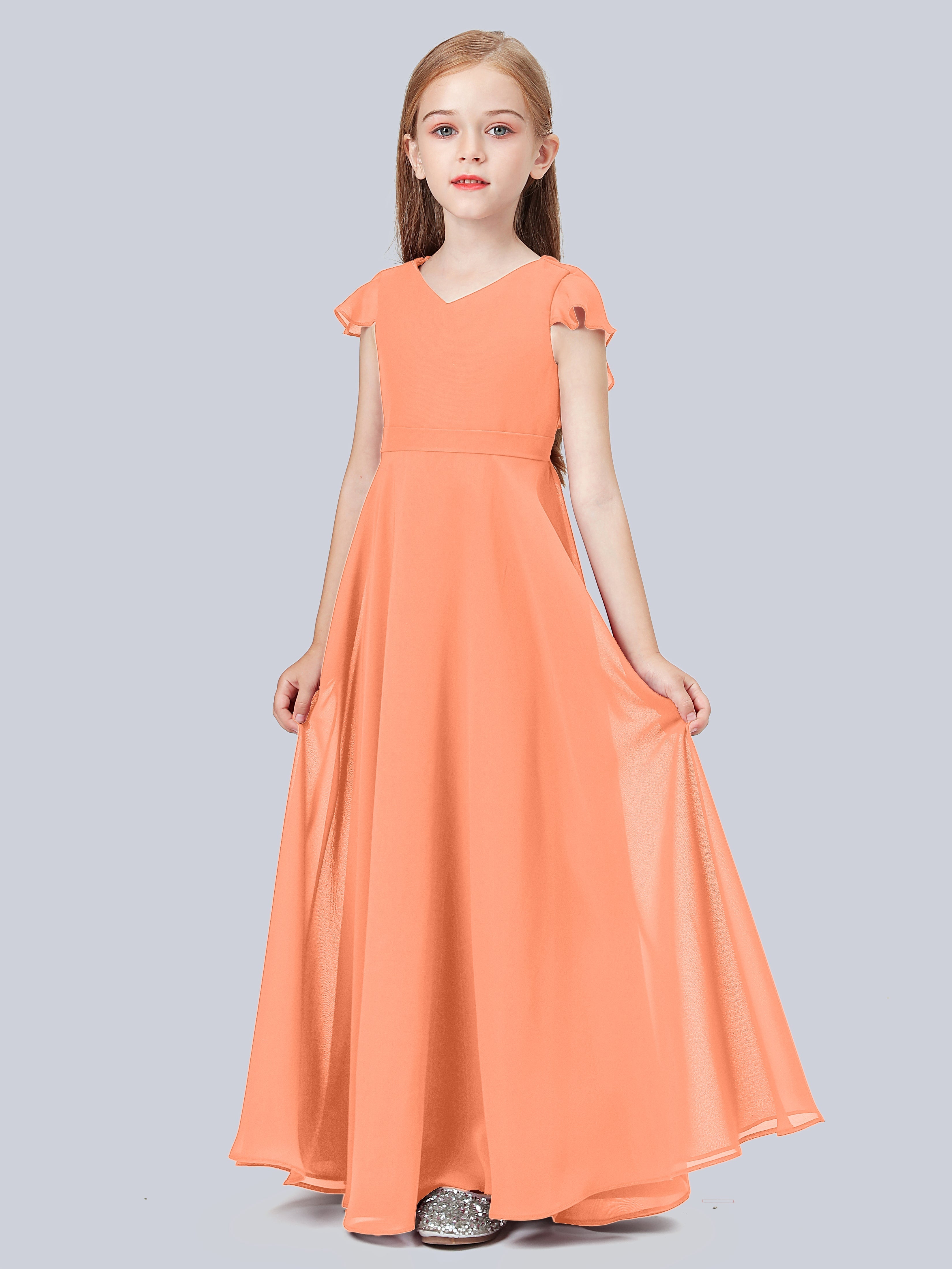 Volant Flügelärmel Chiffon Kleid für Junge Brautjungfern