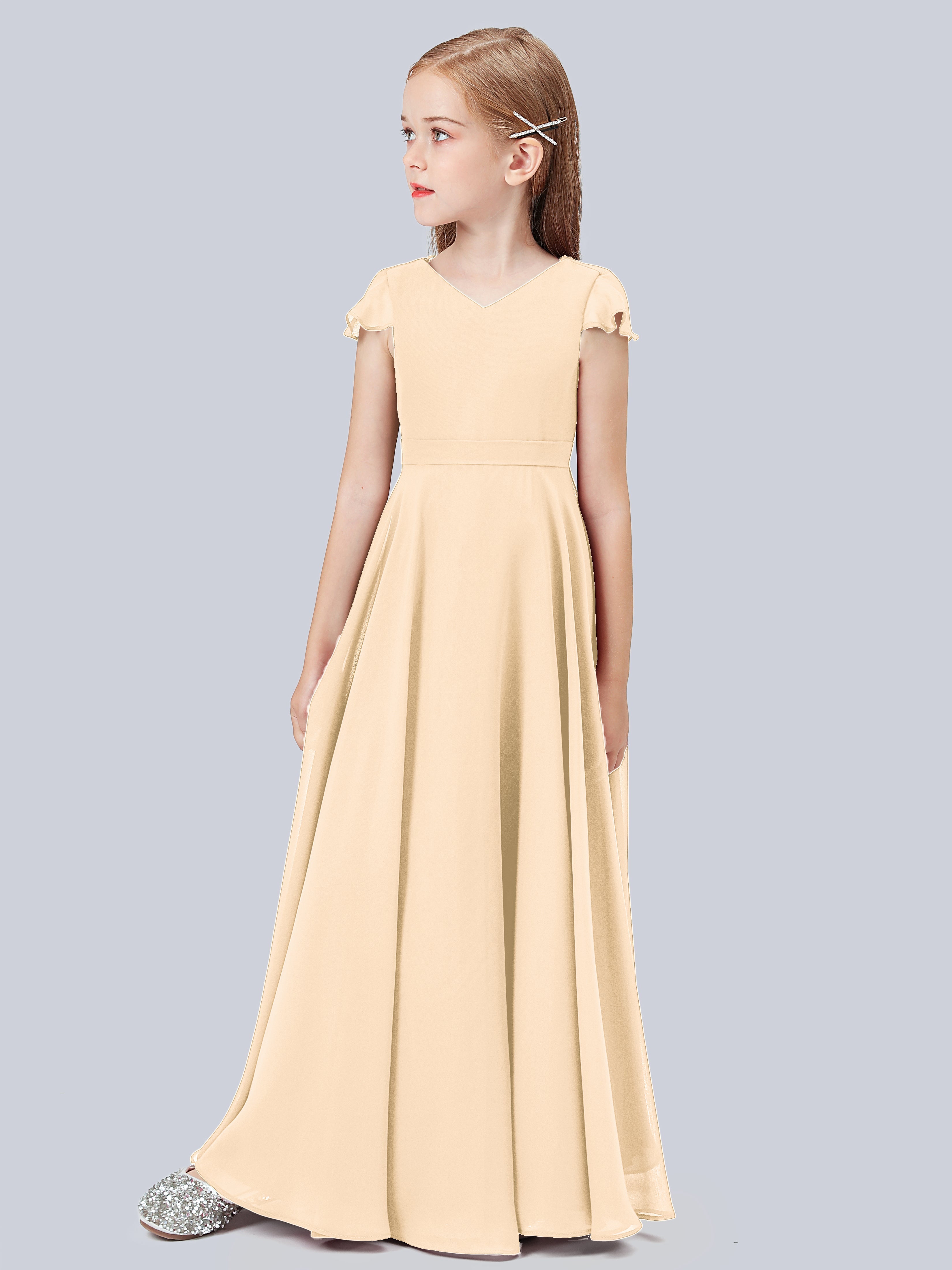 Volant Flügelärmel Chiffon Kleid für Junge Brautjungfern