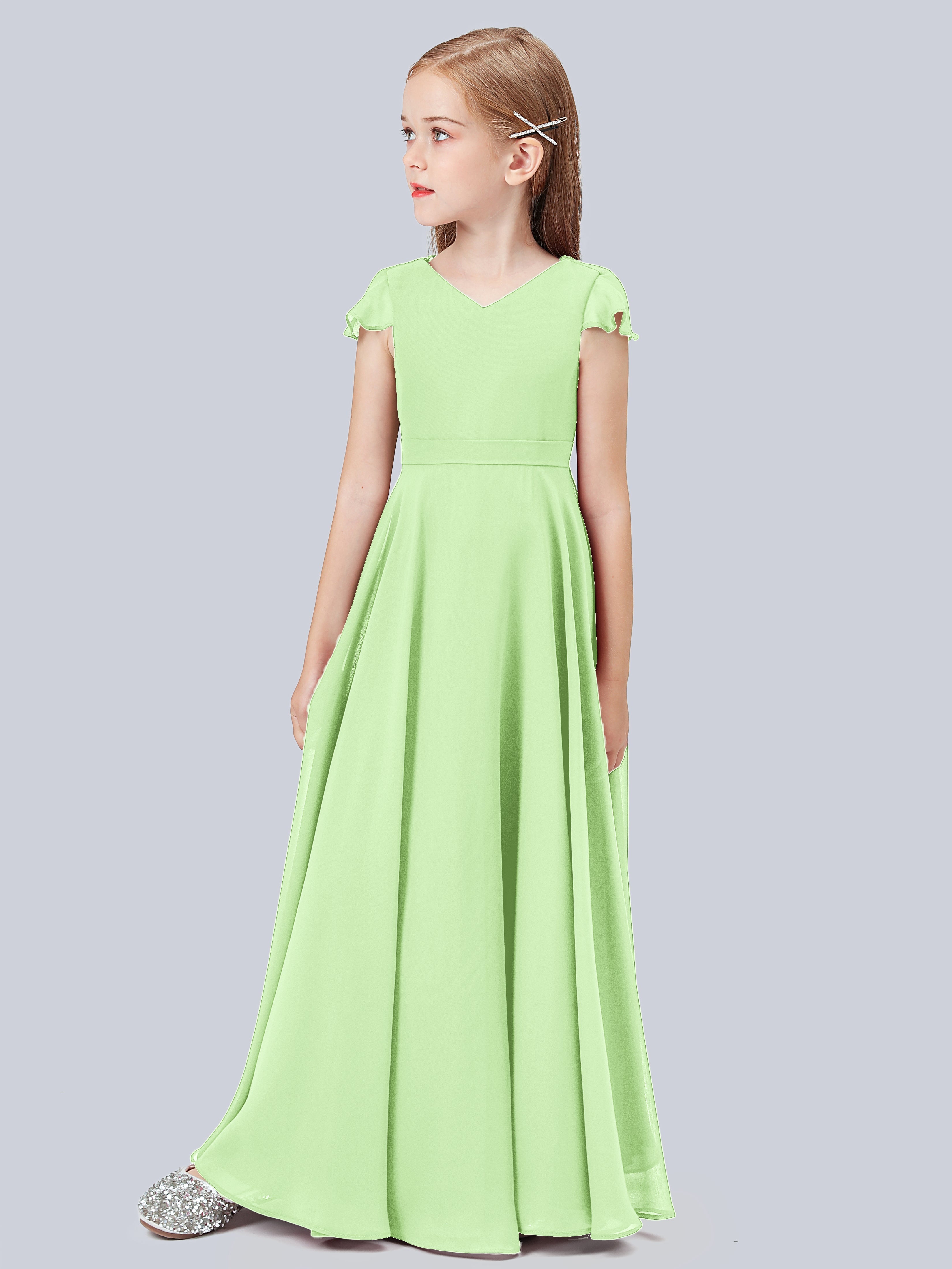 Volant Flügelärmel Chiffon Kleid für Junge Brautjungfern