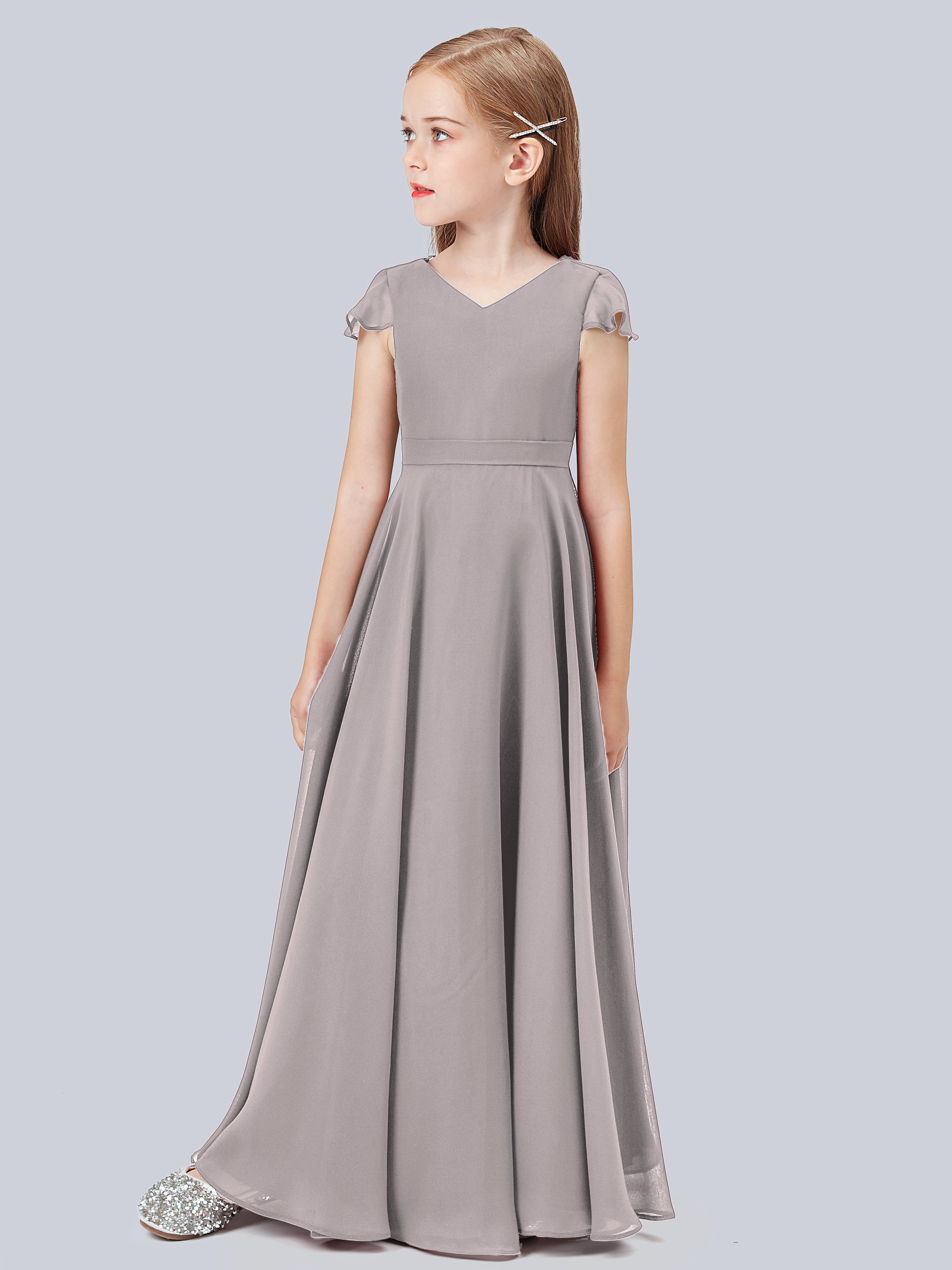 Volant Flügelärmel Chiffon Kleid für Junge Brautjungfern