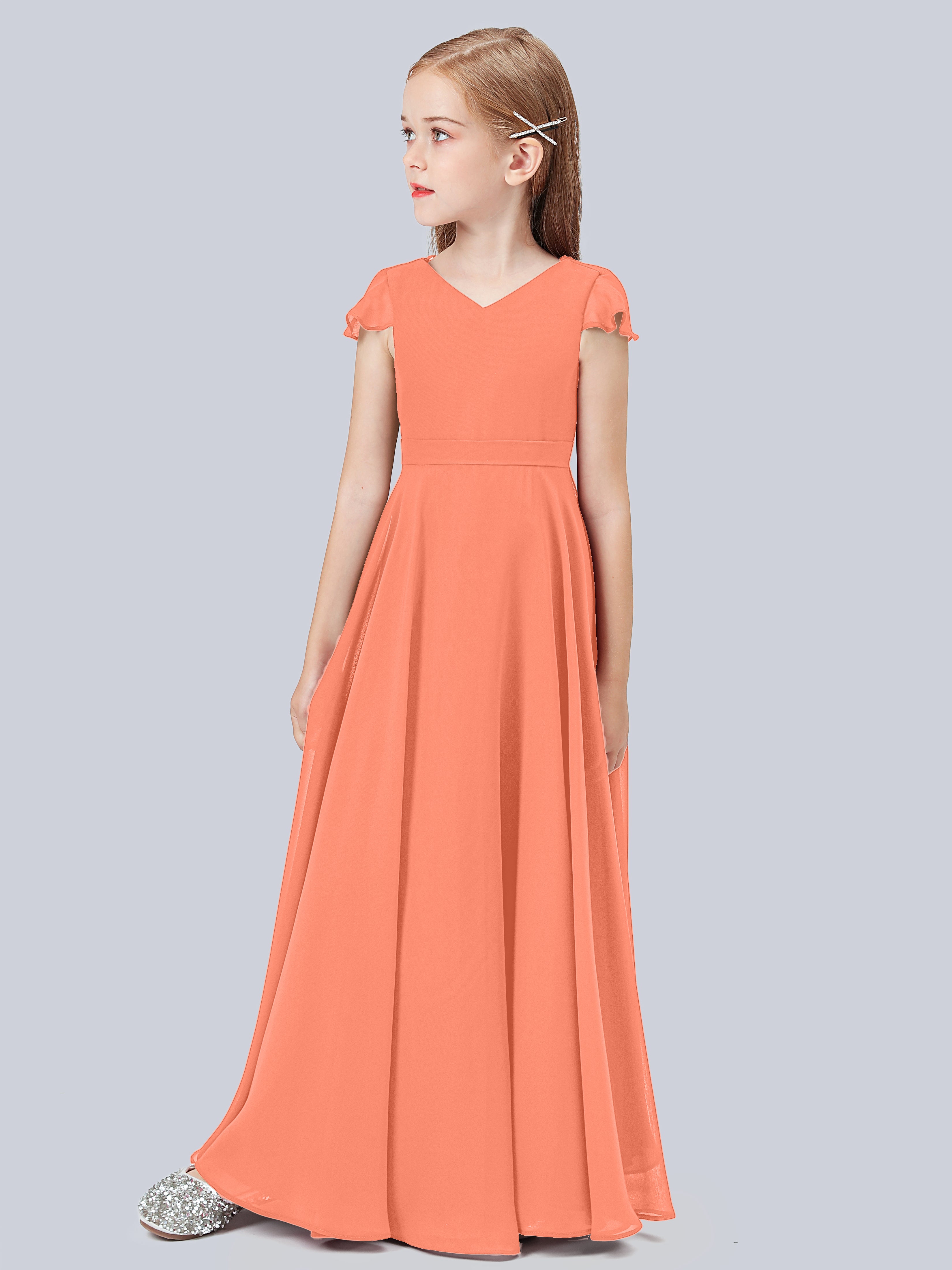 Volant Flügelärmel Chiffon Kleid für Junge Brautjungfern