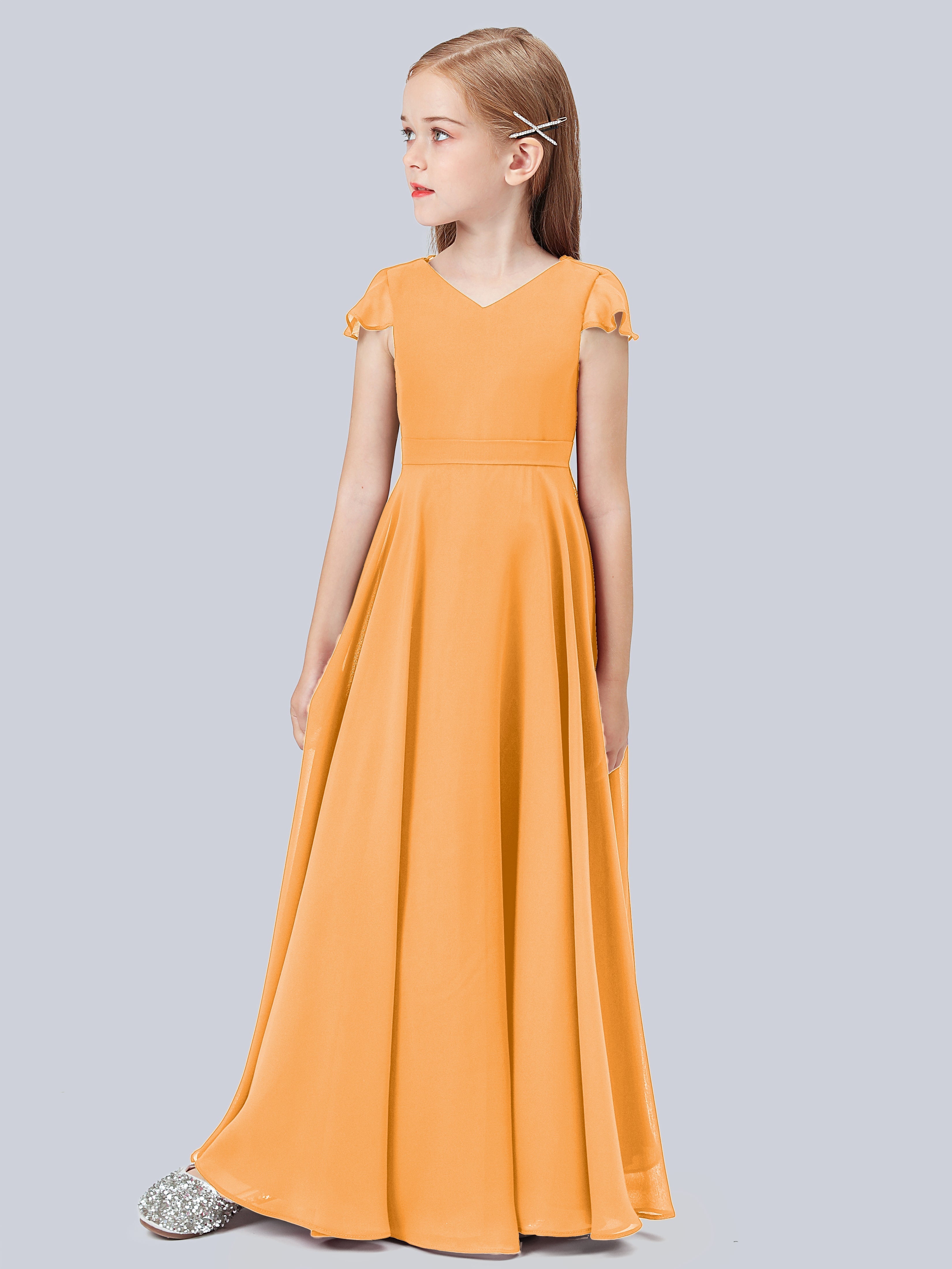 Volant Flügelärmel Chiffon Kleid für Junge Brautjungfern