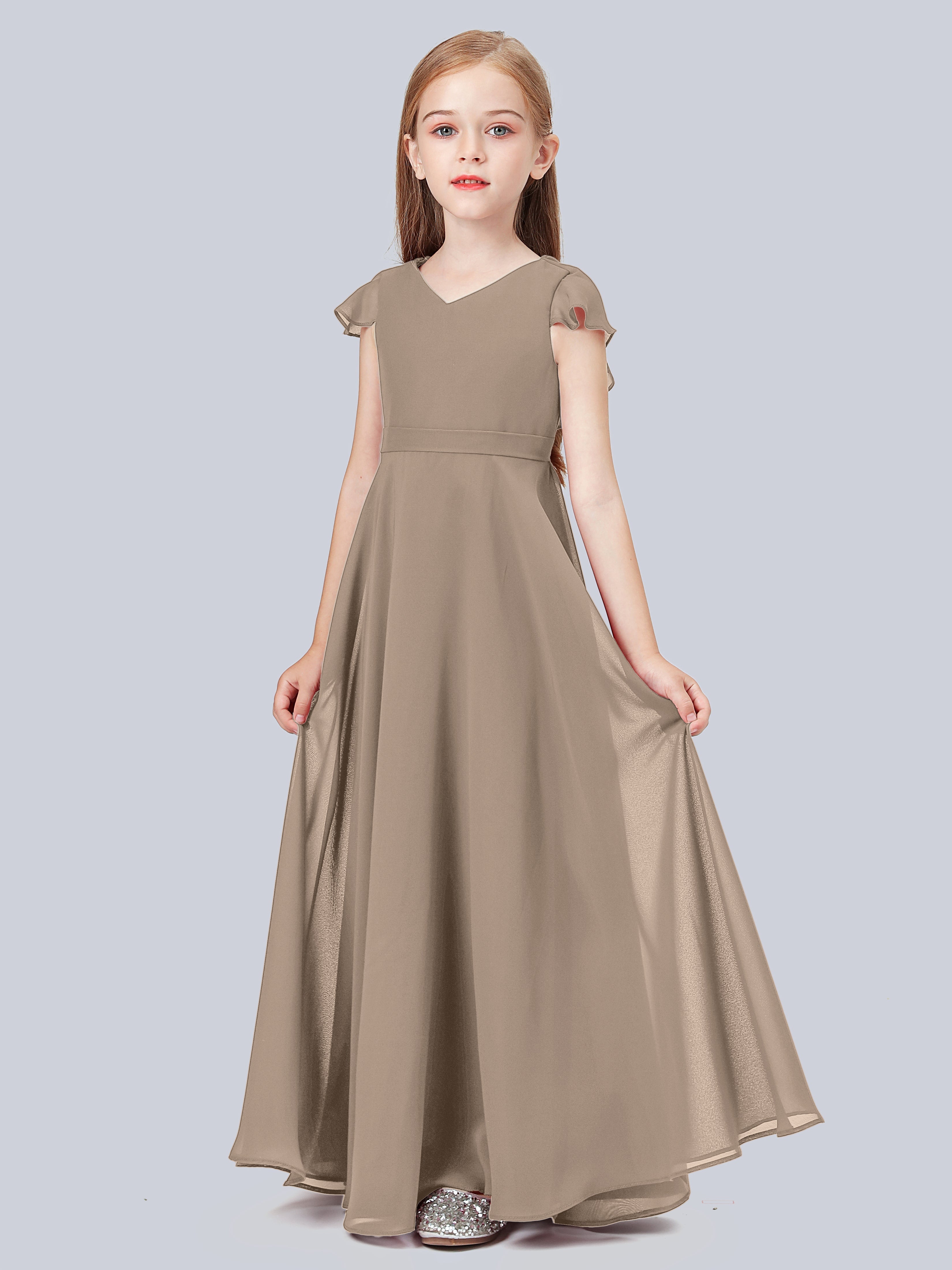 Volant Flügelärmel Chiffon Kleid für Junge Brautjungfern