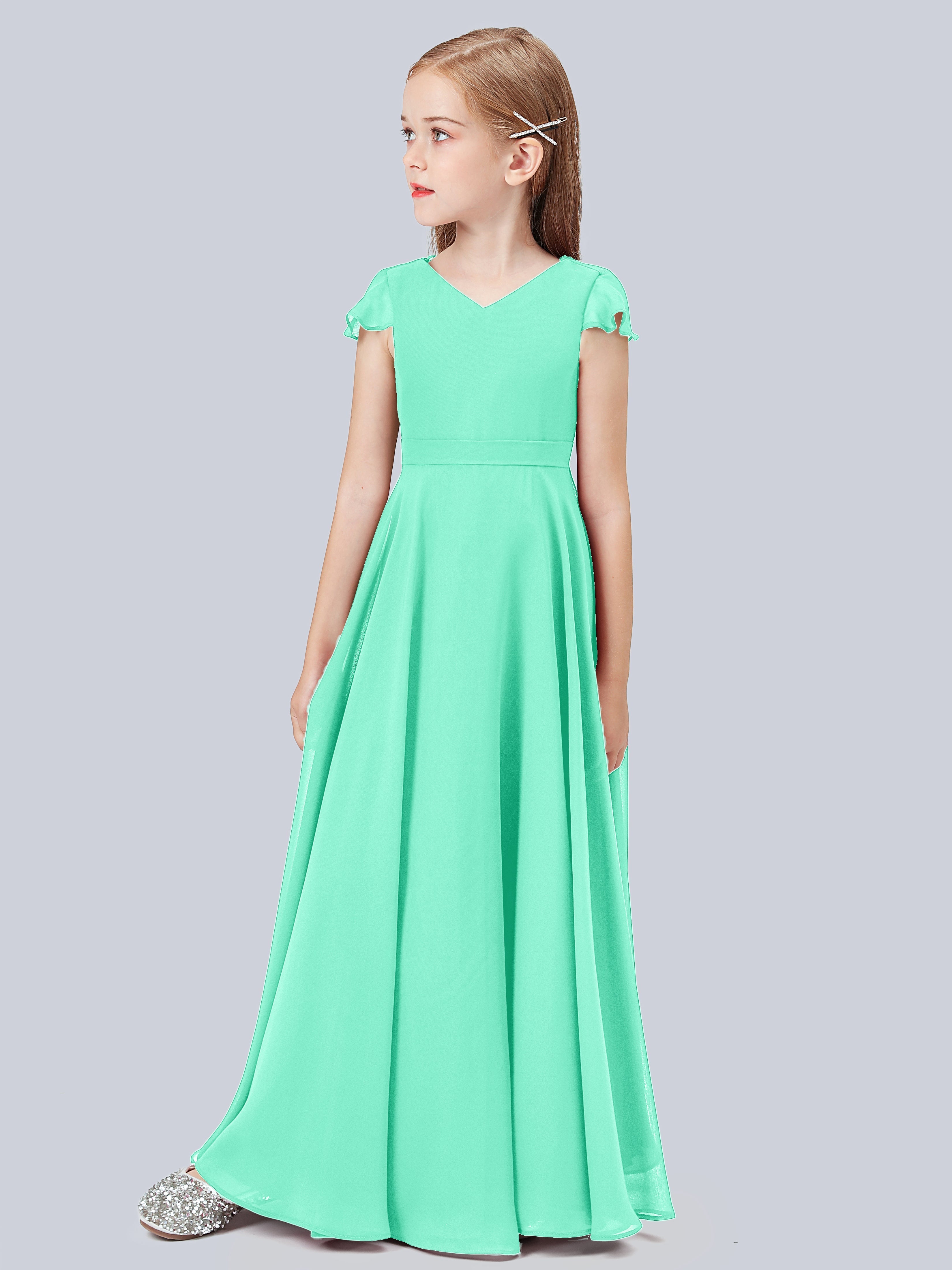 Volant Flügelärmel Chiffon Kleid für Junge Brautjungfern