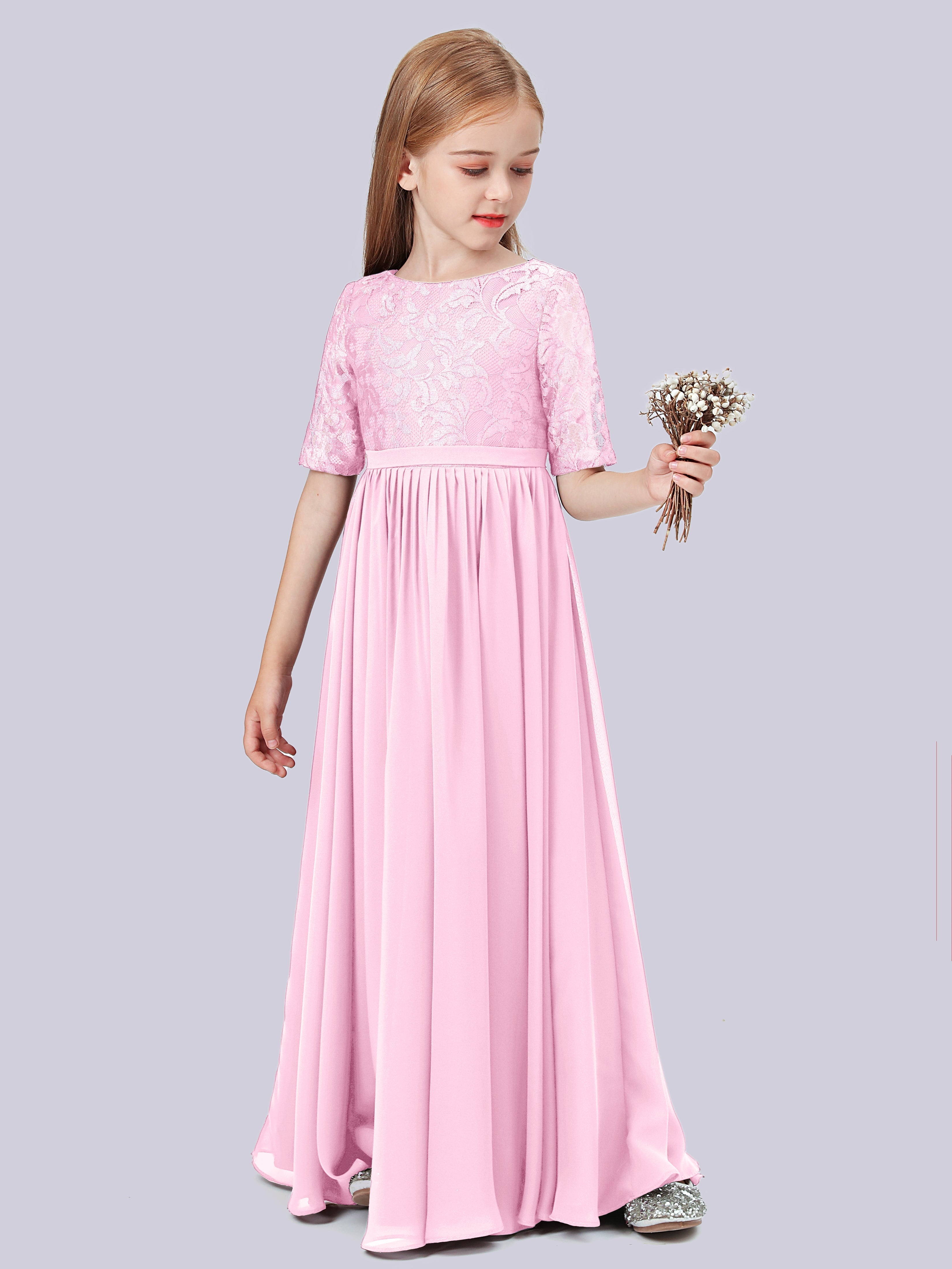 Kleid für Junge Brautjungfern aus Spitze mit halben Ärmeln