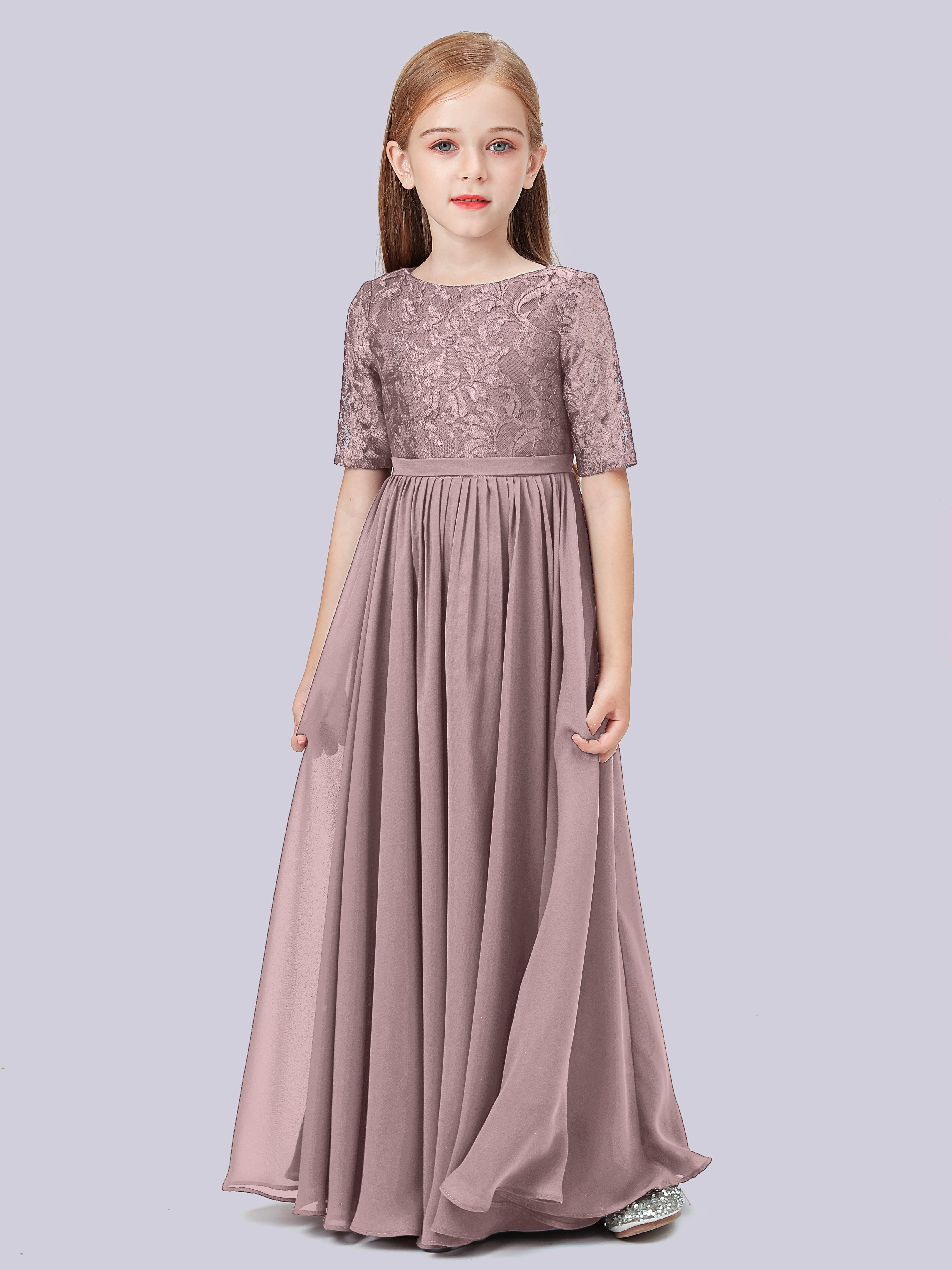 Kleid für Junge Brautjungfern aus Spitze mit halben Ärmeln