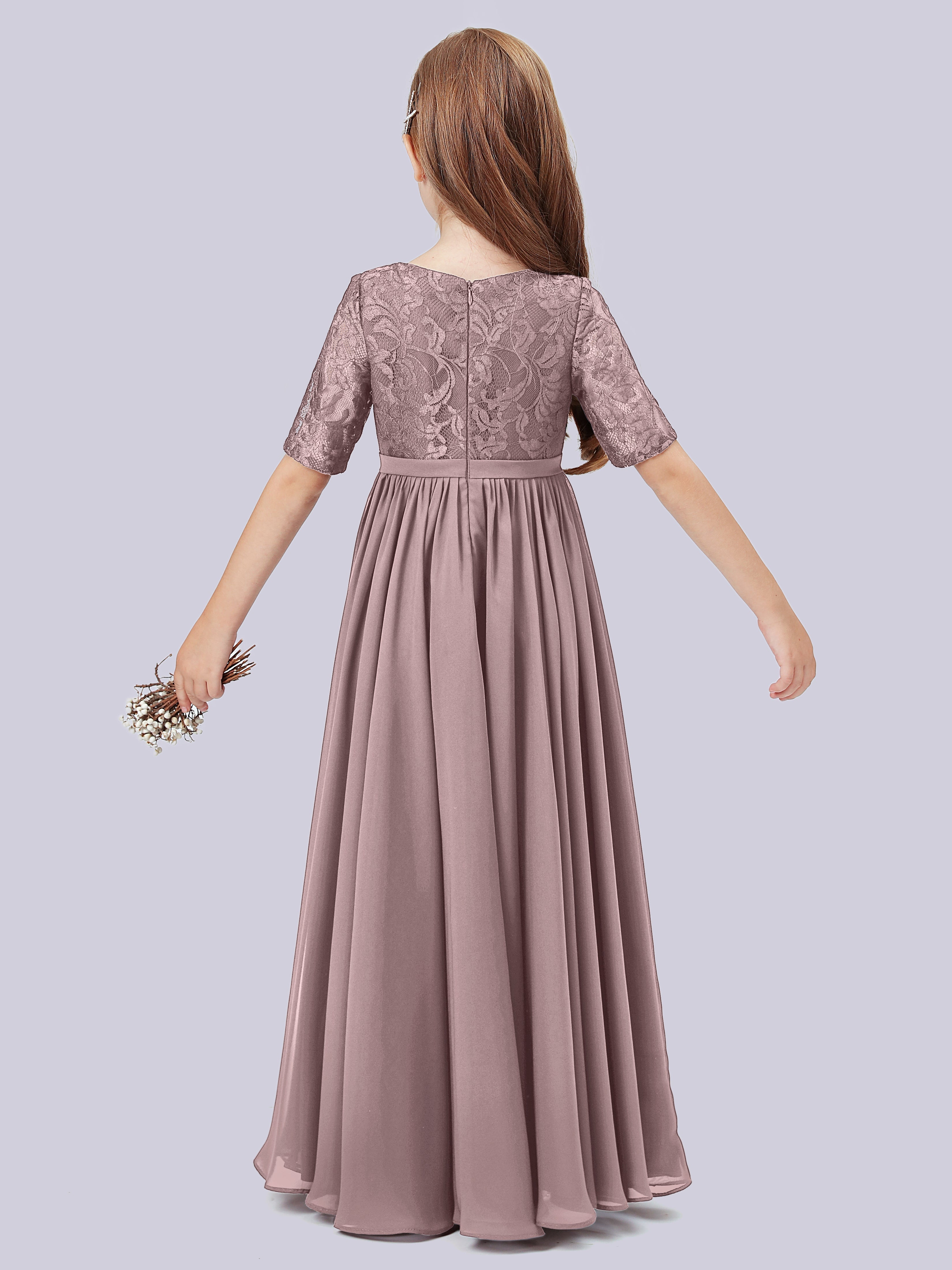 Kleid für Junge Brautjungfern aus Spitze mit halben Ärmeln