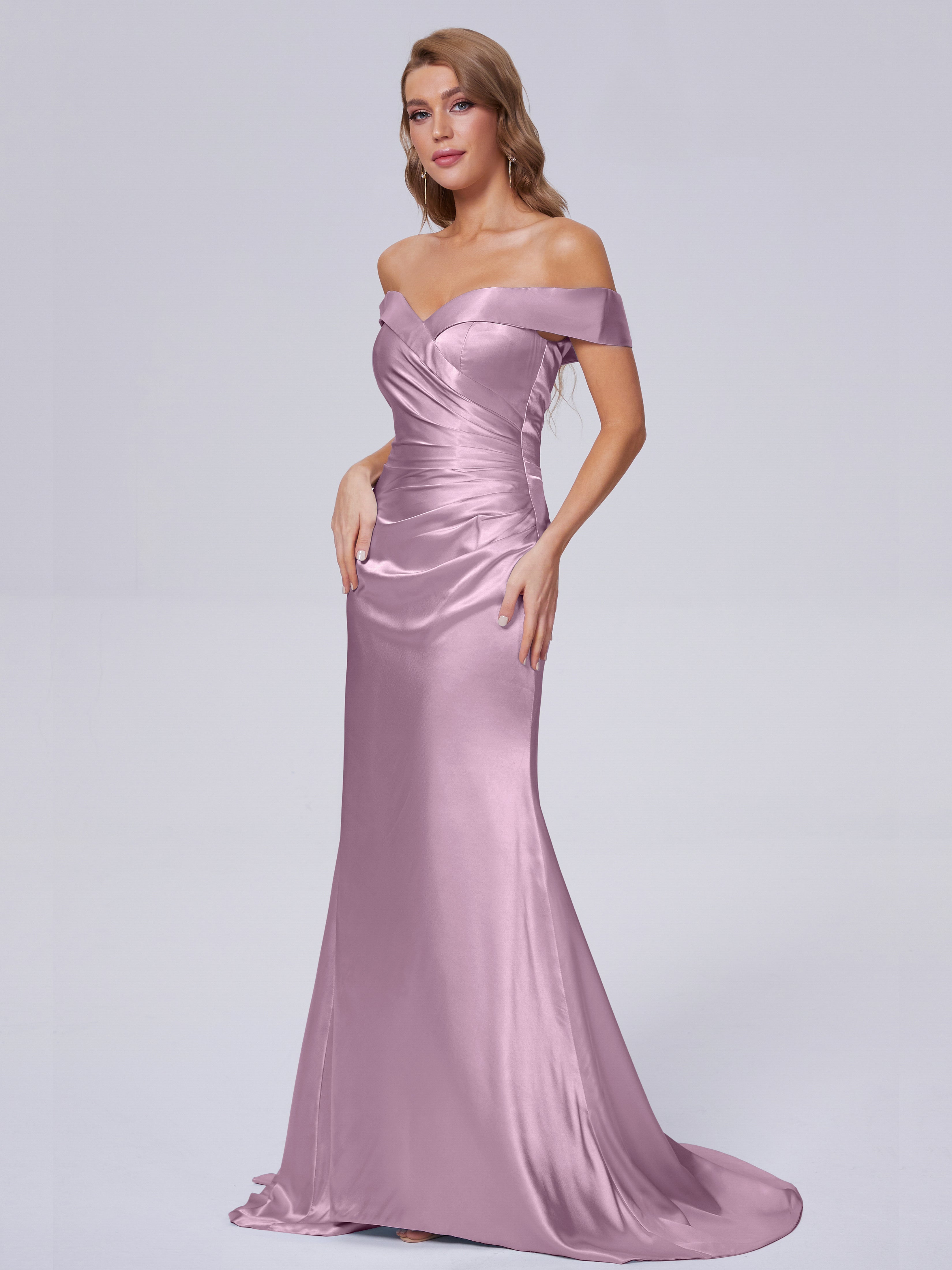 Juliette Weichem Satin Schulterfreie Brautjungfernkleide im Meerjungfrau-Stil