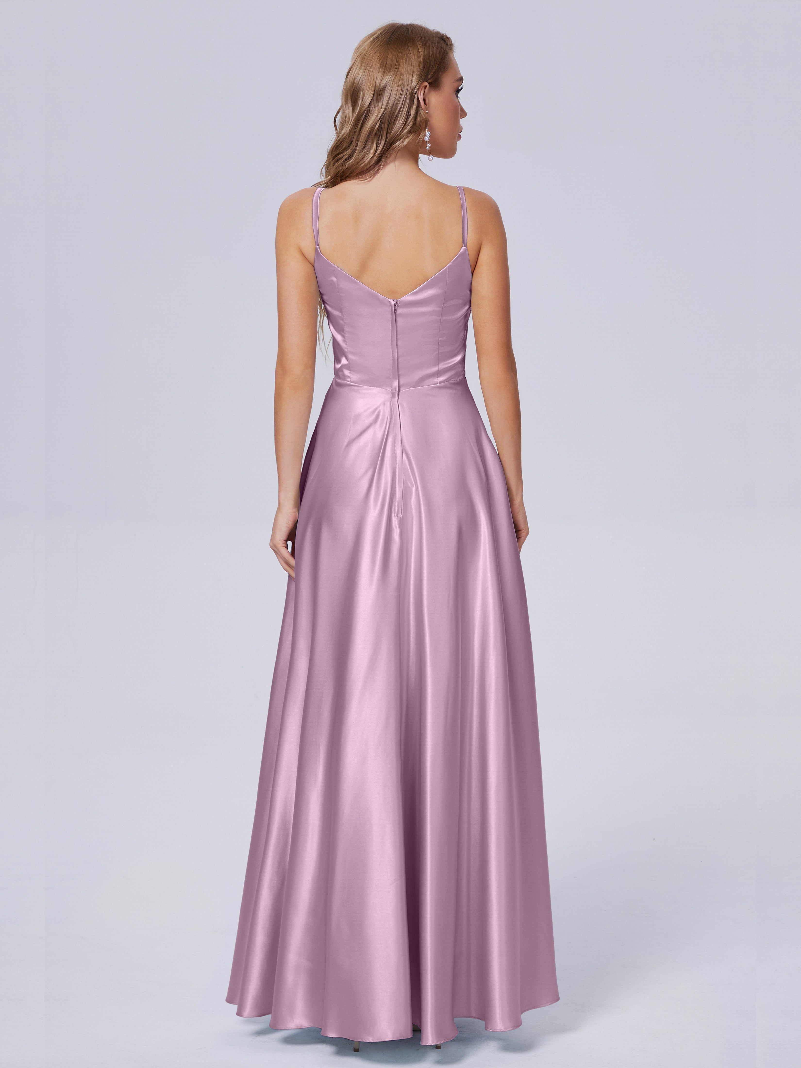 Lila Asymmetrische Weichem Satin Schlitz-Brautjungfernkleider