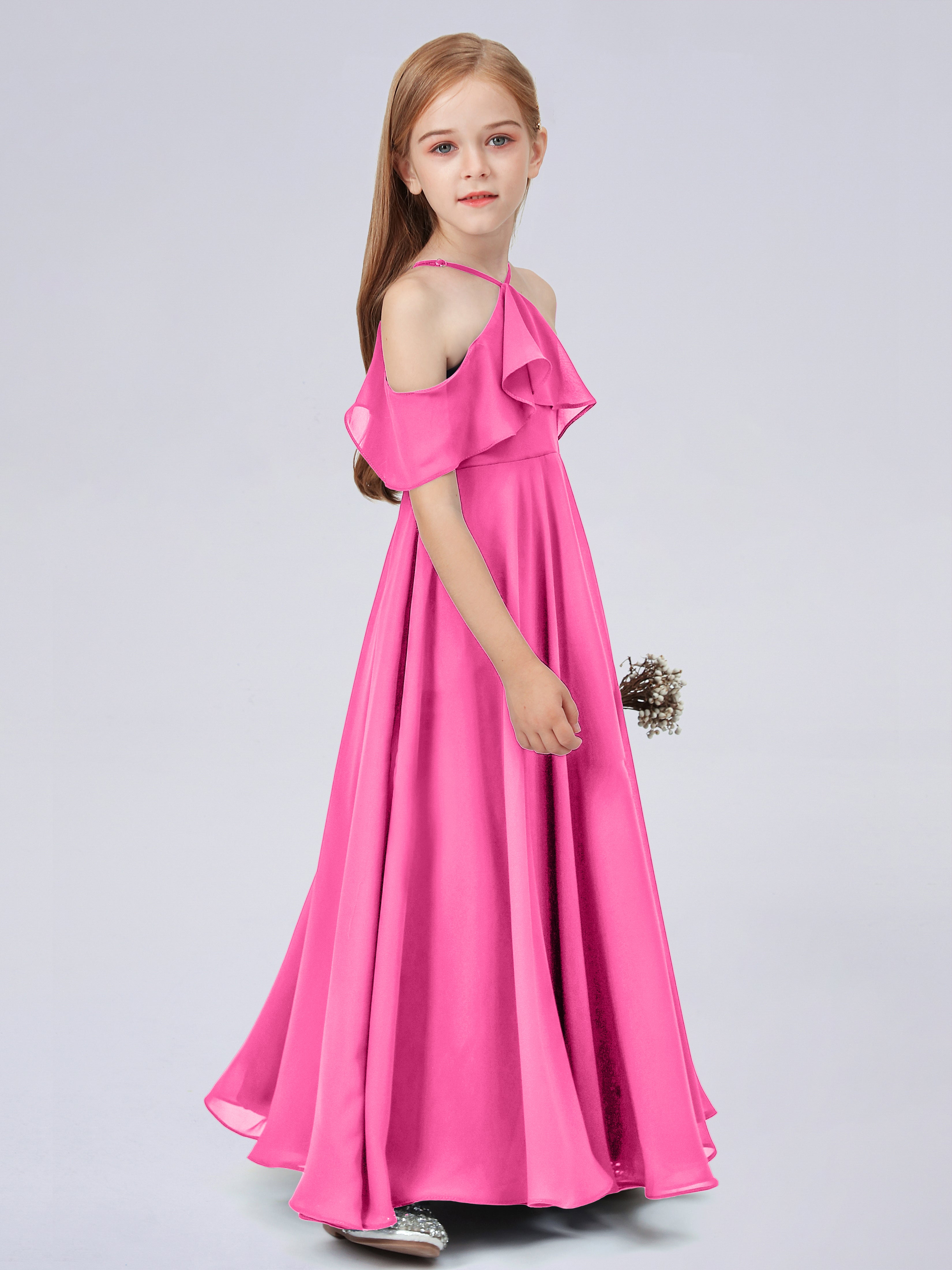 Schulterfreies Chiffon Kleid für Junge Brautjungfern mit Falten