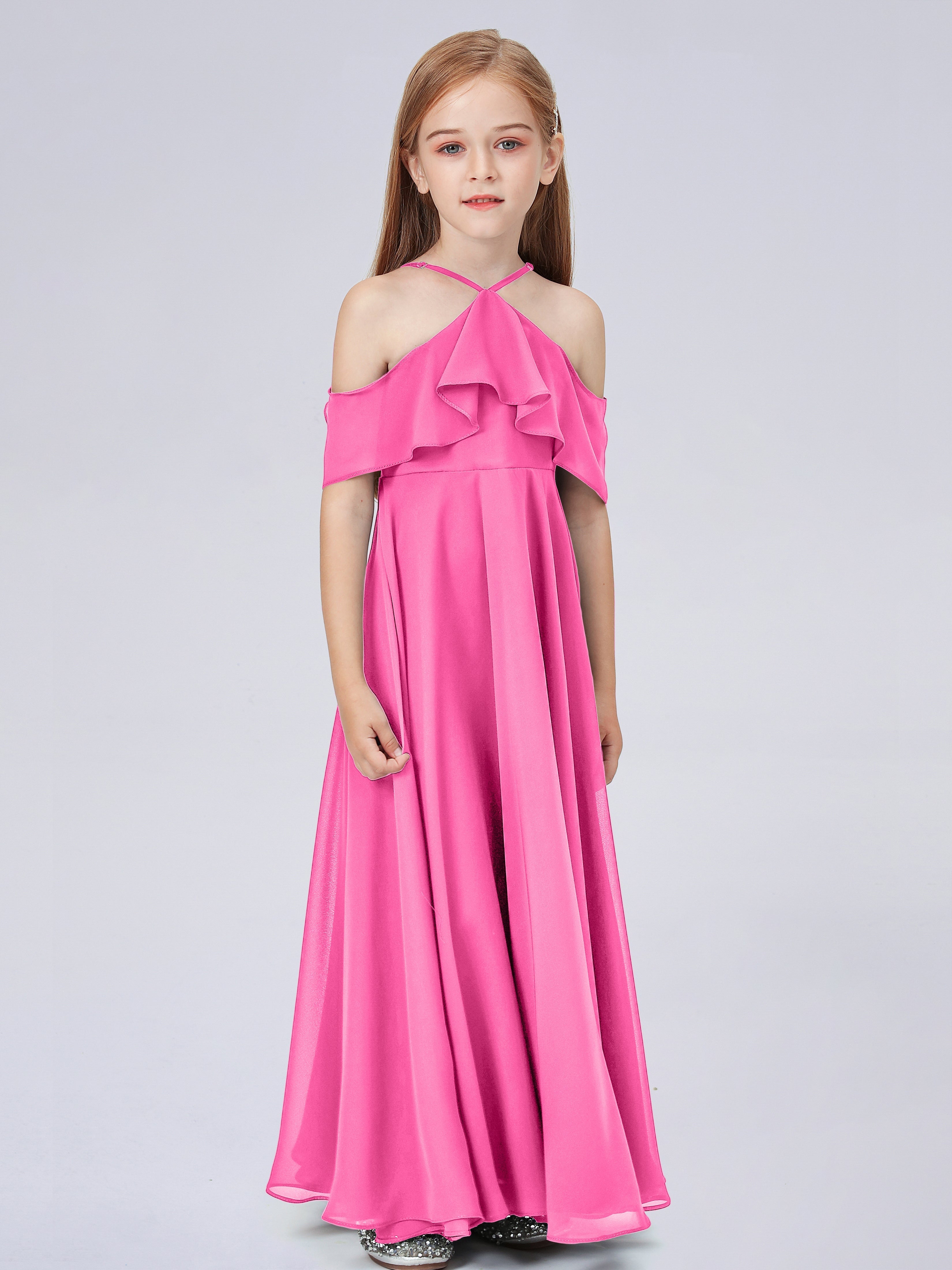 Schulterfreies Chiffon Kleid für Junge Brautjungfern mit Falten