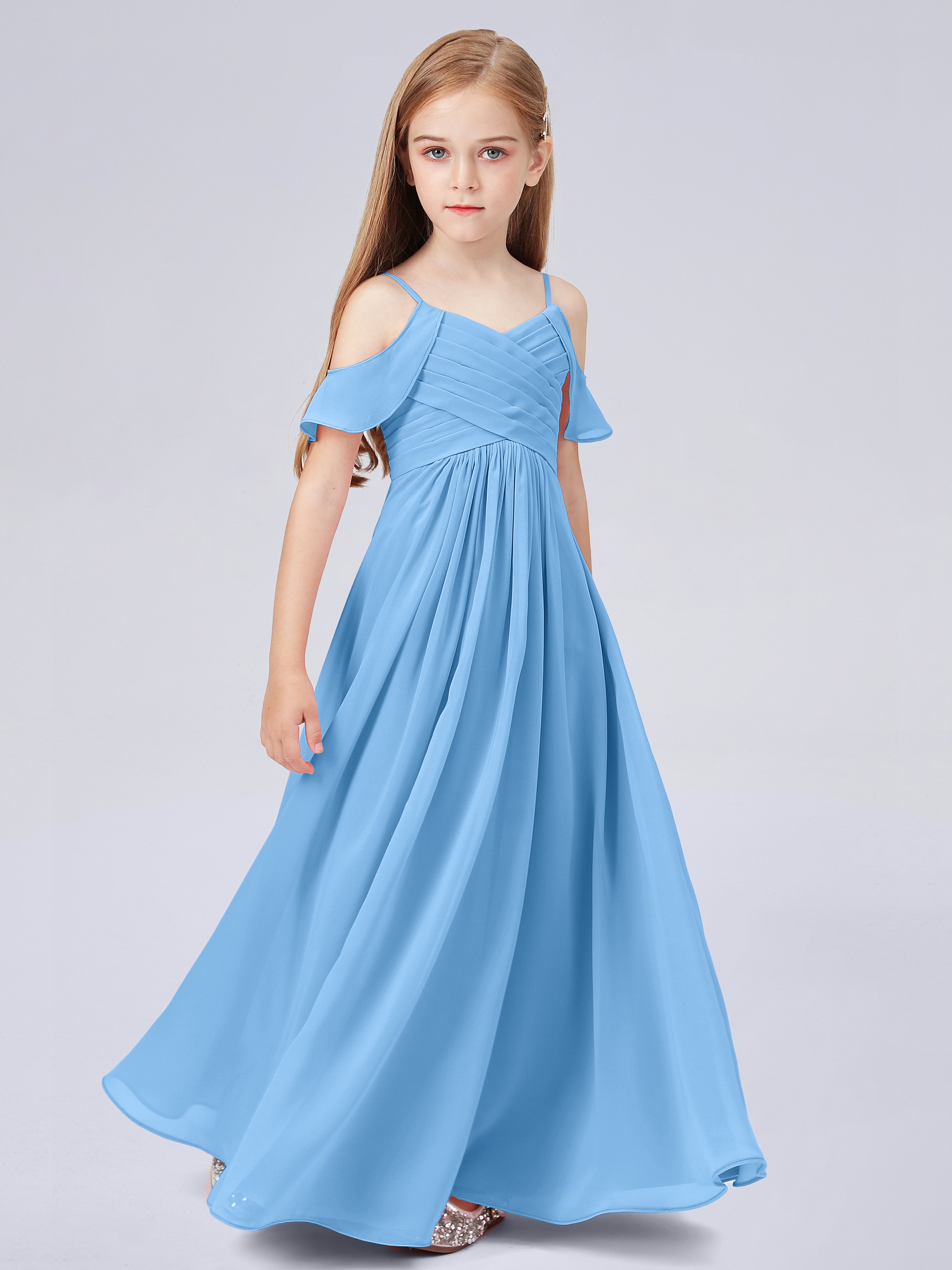 Schulterfreies Chiffon Kleid für Junge Brautjungfern