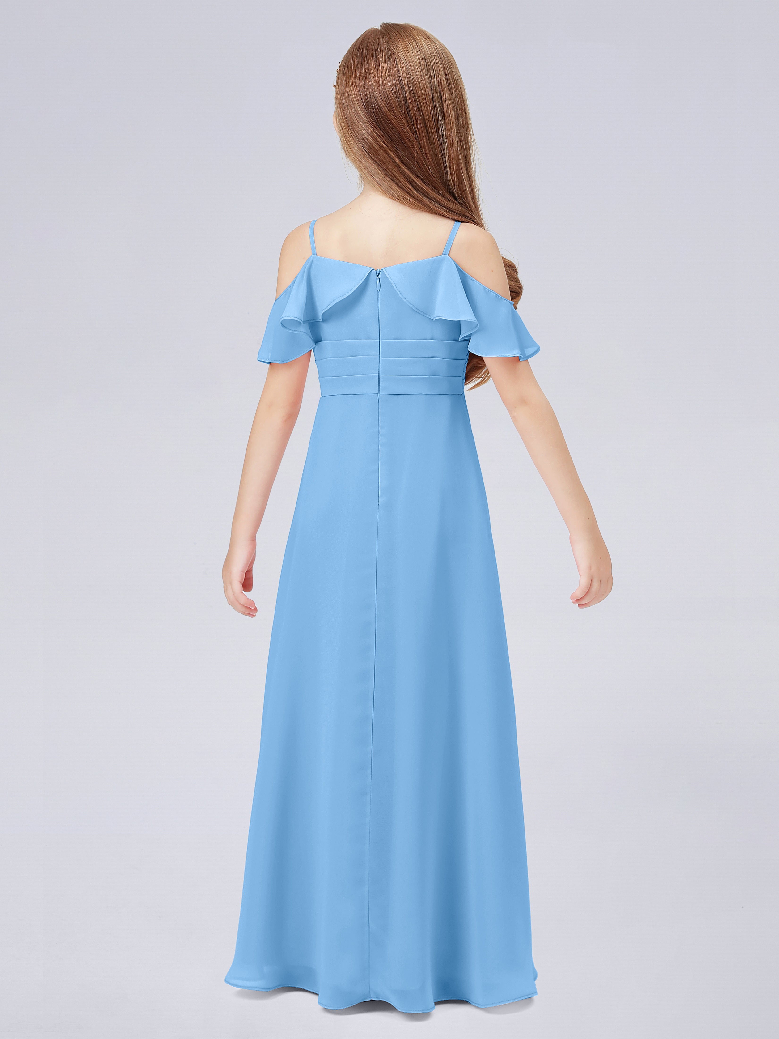 Schulterfreies Chiffon Kleid für Junge Brautjungfern