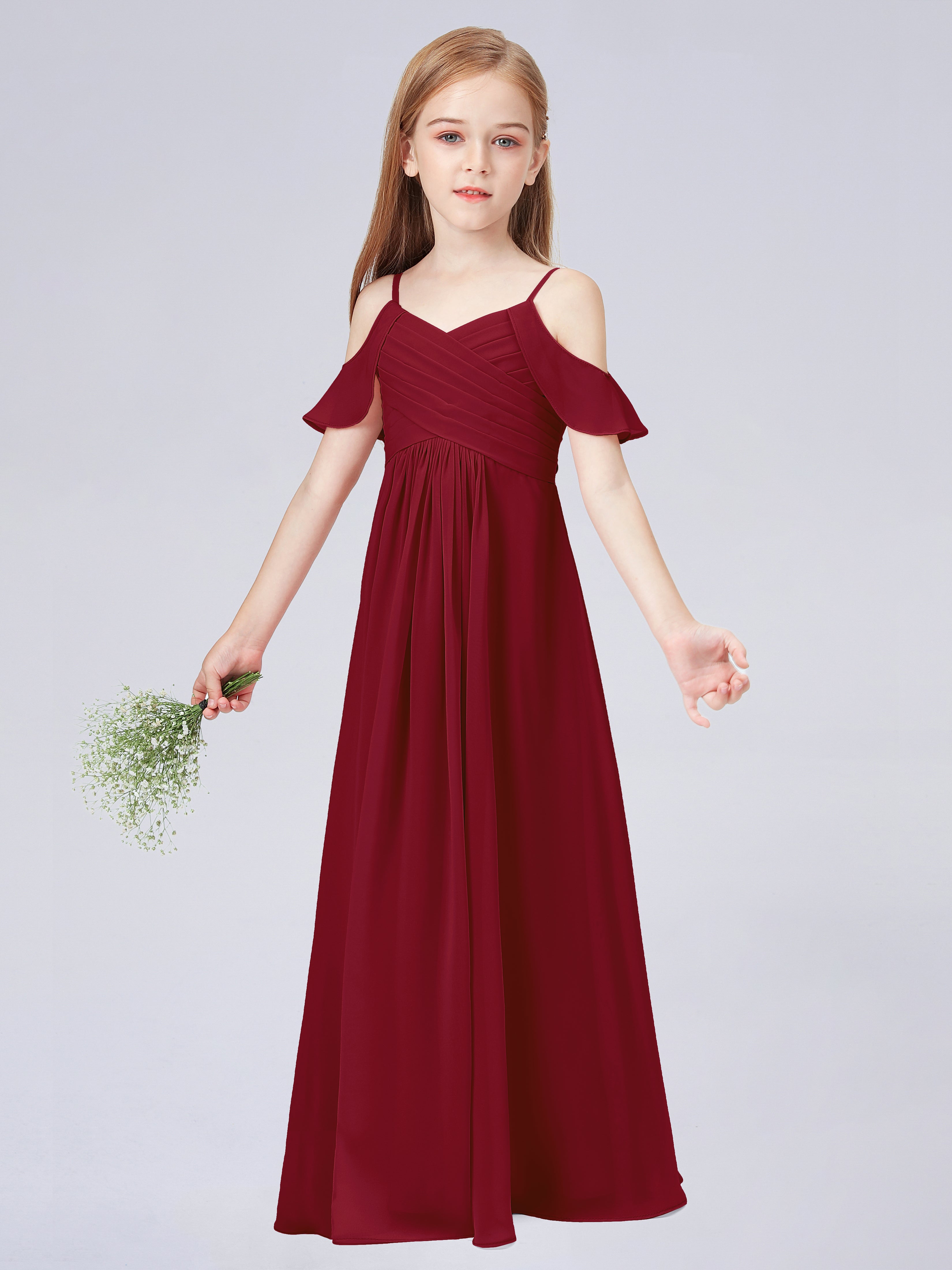 Schulterfreies Chiffon Kleid für Junge Brautjungfern