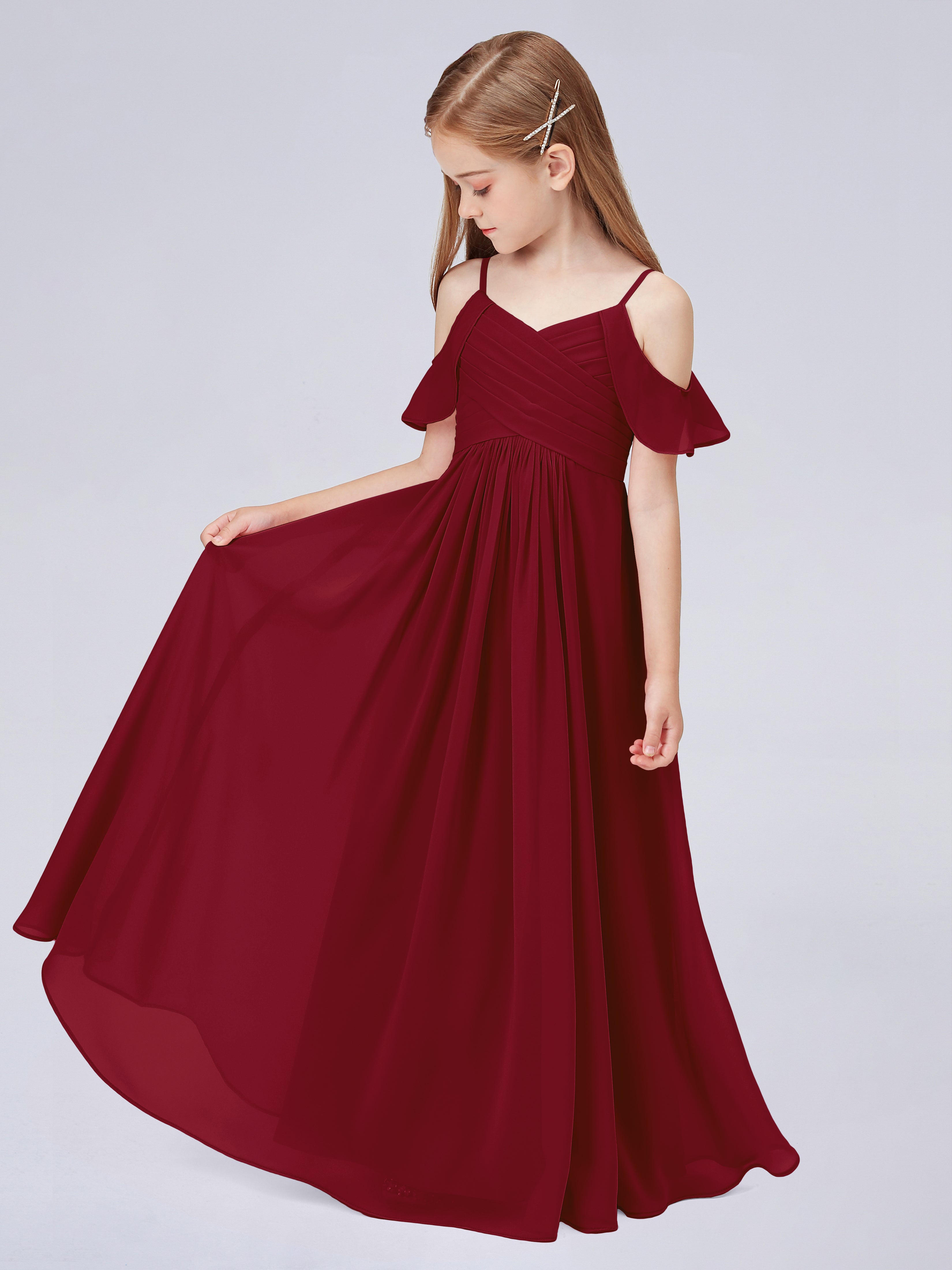 Schulterfreies Chiffon Kleid für Junge Brautjungfern