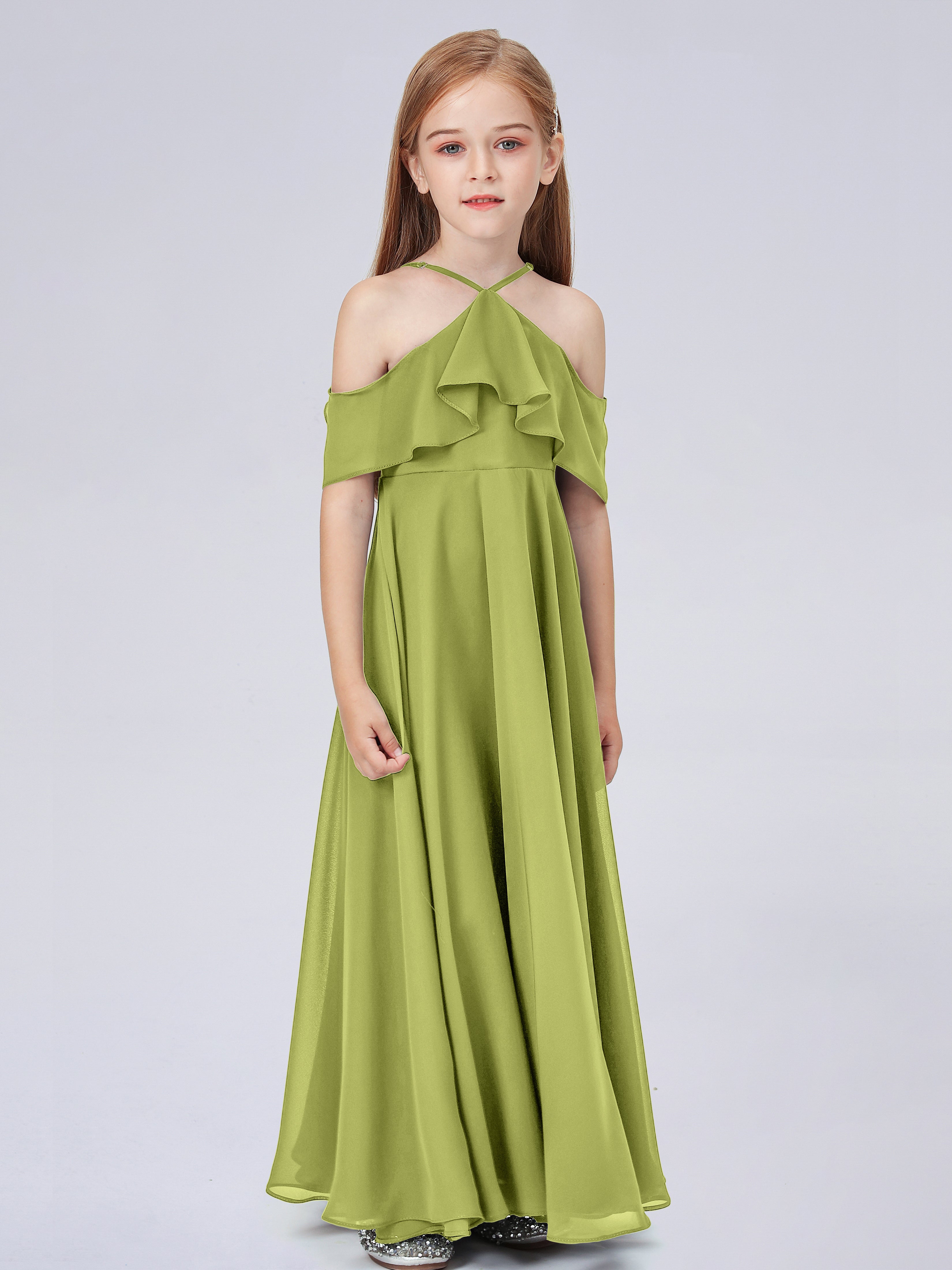 Schulterfreies Chiffon Kleid für Junge Brautjungfern mit Falten