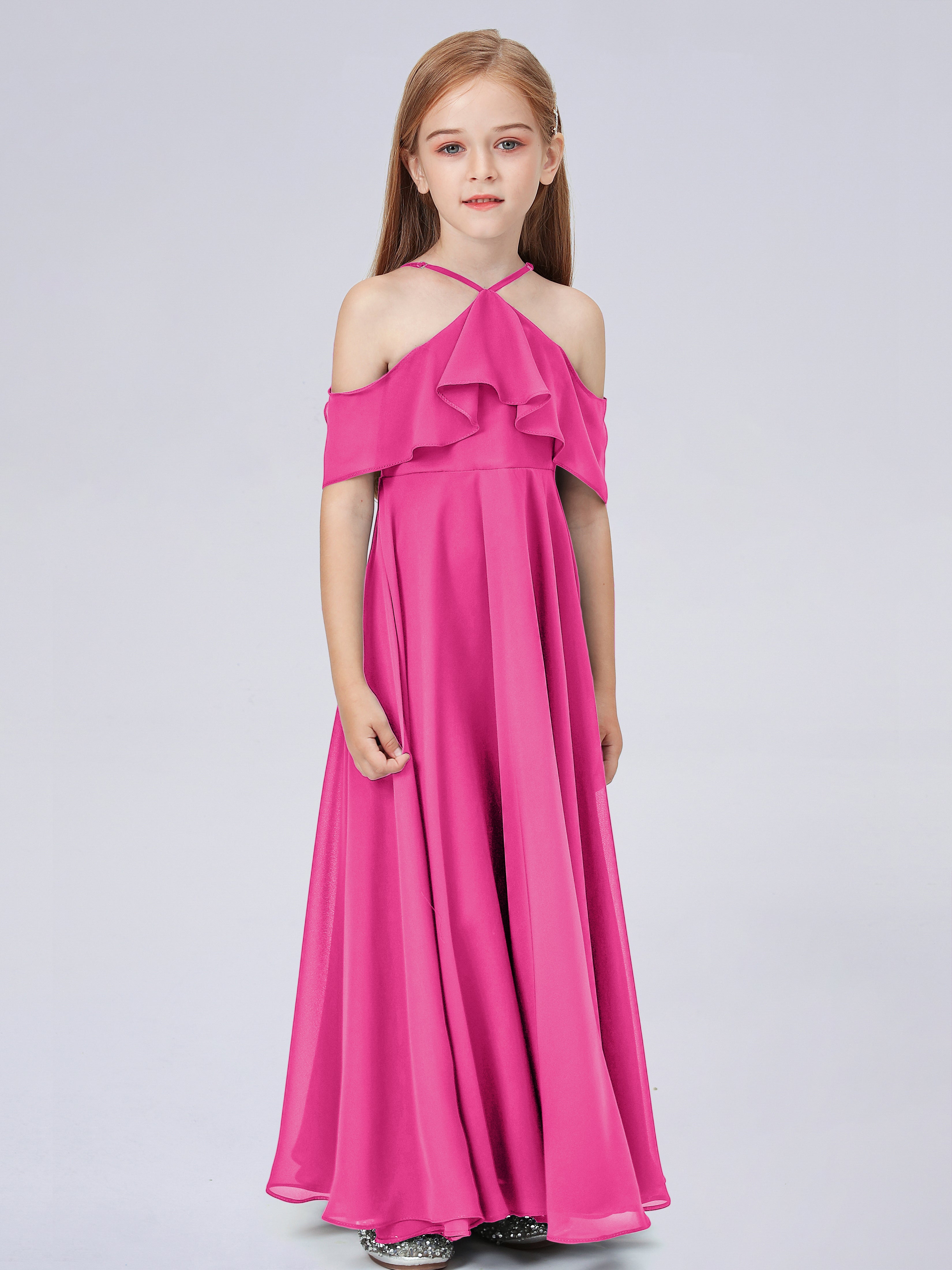 Schulterfreies Chiffon Kleid für Junge Brautjungfern mit Falten