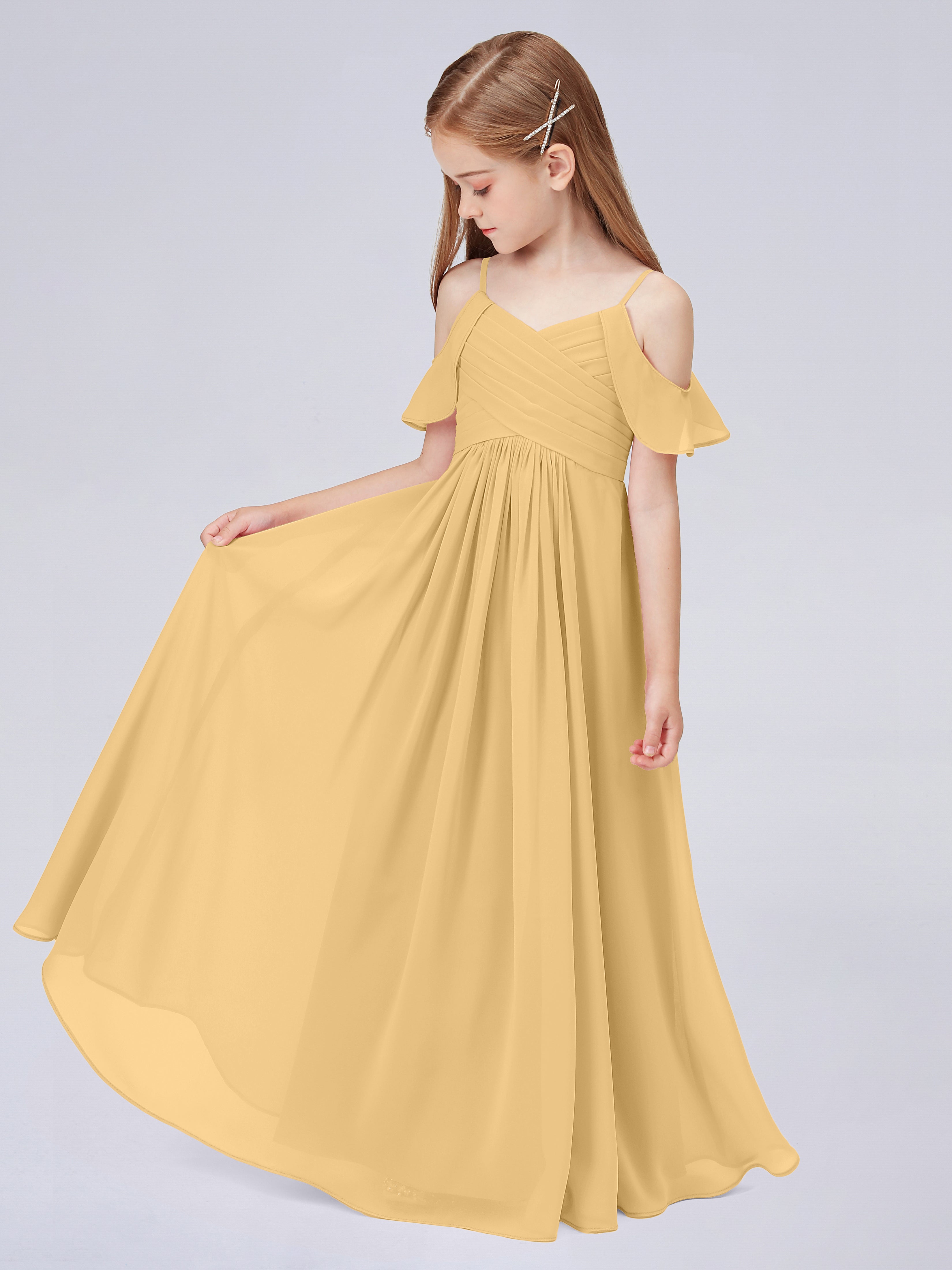 Schulterfreies Chiffon Kleid für Junge Brautjungfern