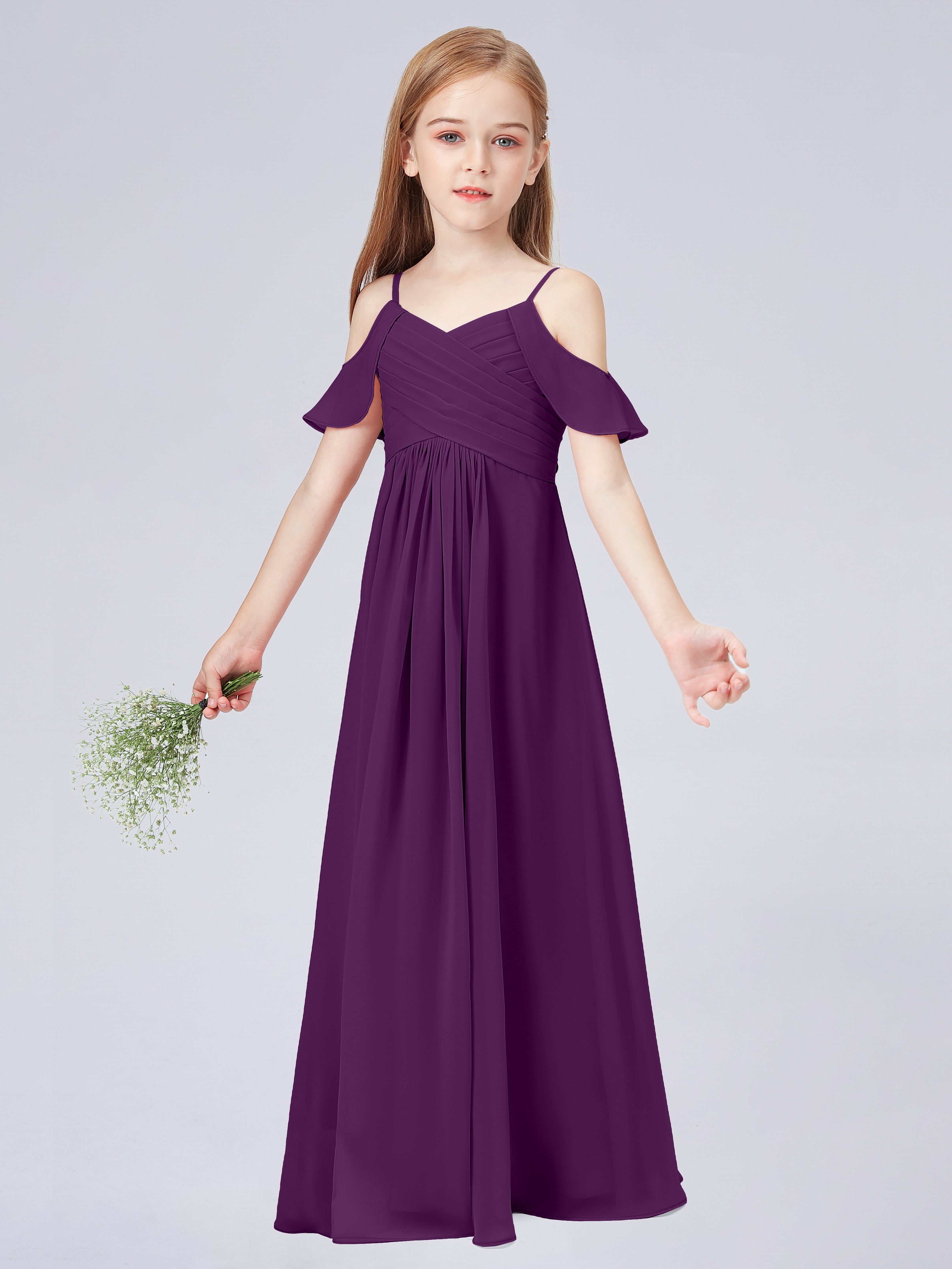 Schulterfreies Chiffon Kleid für Junge Brautjungfern